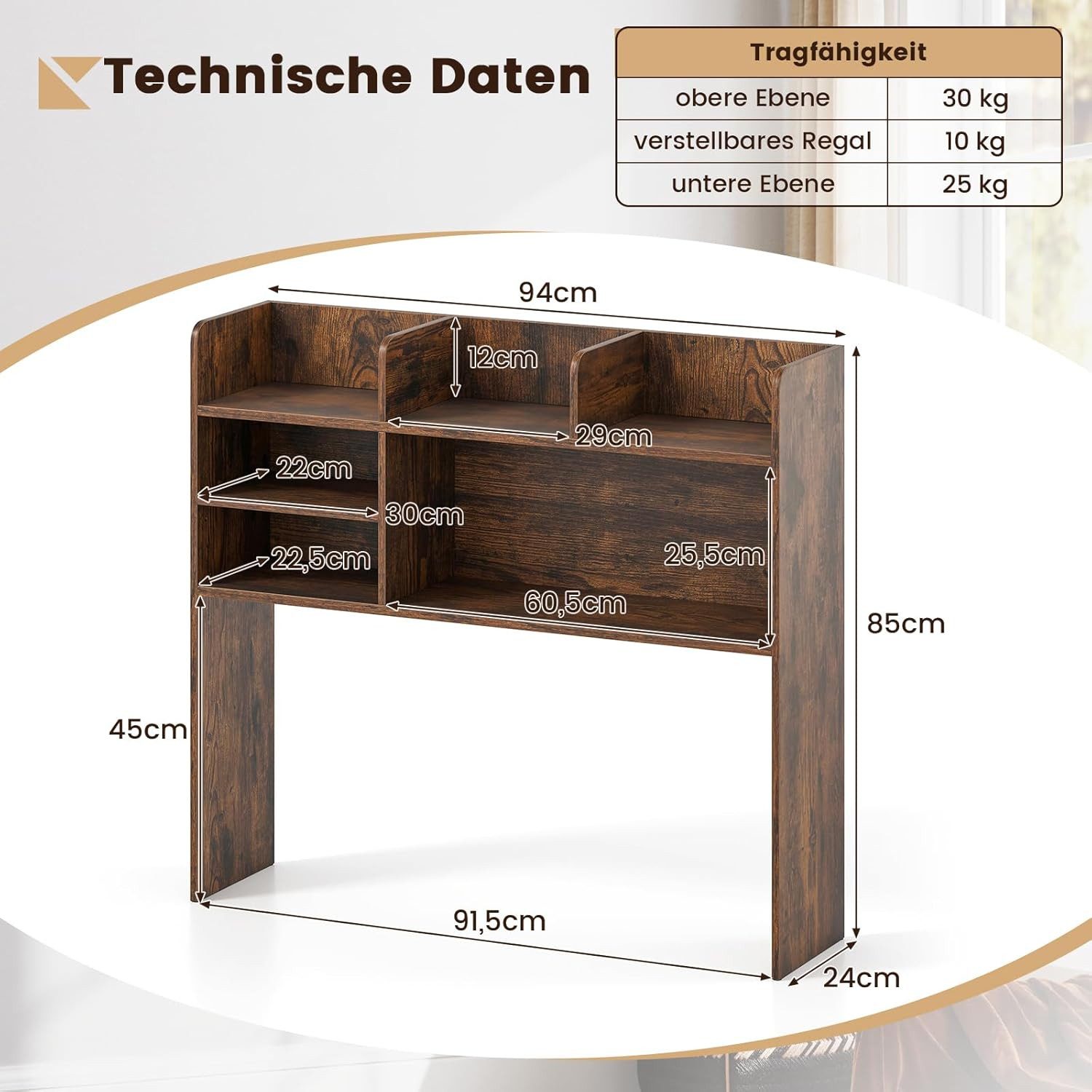 KOMFOTTEU Regal-Schreibtisch Schreibtischregal, mit 6 offenen Regalen, für Monitore bis zu 32"