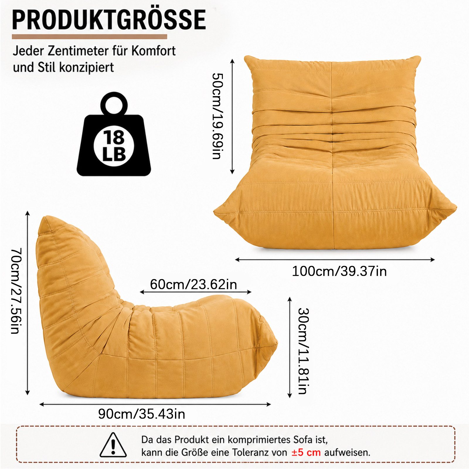 VUZINIC Sitzsack für Erwachsene, Memory-Schaum-Füllung, Bodensofa, Wohnzimmer & Büro (1 St)