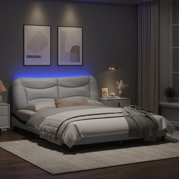 vidaXL Bett Bettgestell mit LED Weiß und Schwarz 160x200 cm Kunstleder