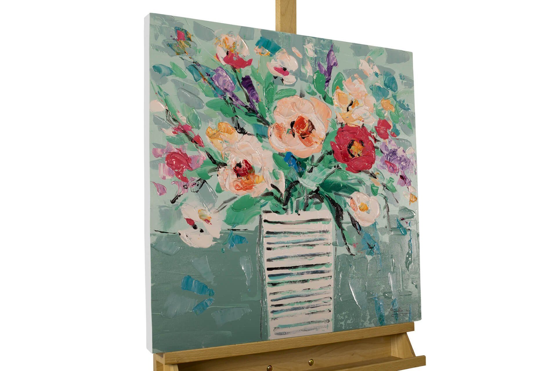 KUNSTLOFT Gemälde Bouquet der Freude 60x60 cm, Leinwandbild 100% HANDGEMALT Wandbild Wohnzimmer