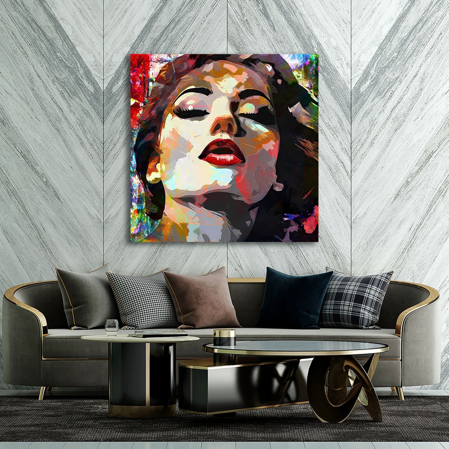 Artedinoi Leinwandbild Frau roter Lippenstift Pop Art Leinwandbild Wandbild XXL Deko, Frau mit rotem Lippenstift