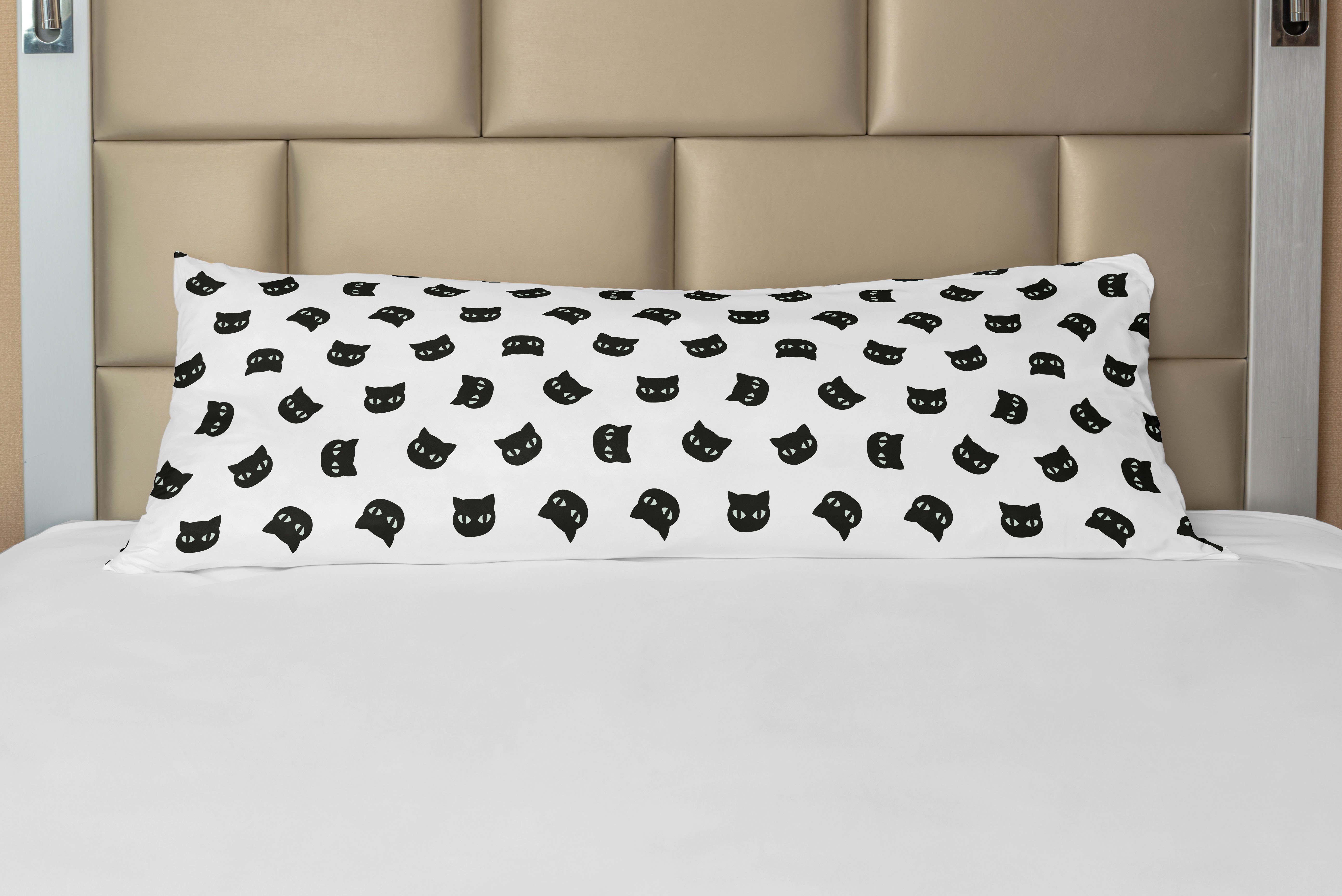 Langer Kissenbezug, weiß und Schwarz Abakuhaus, Deko-Akzent Katzenportraits Seitenschläferkissenbezug