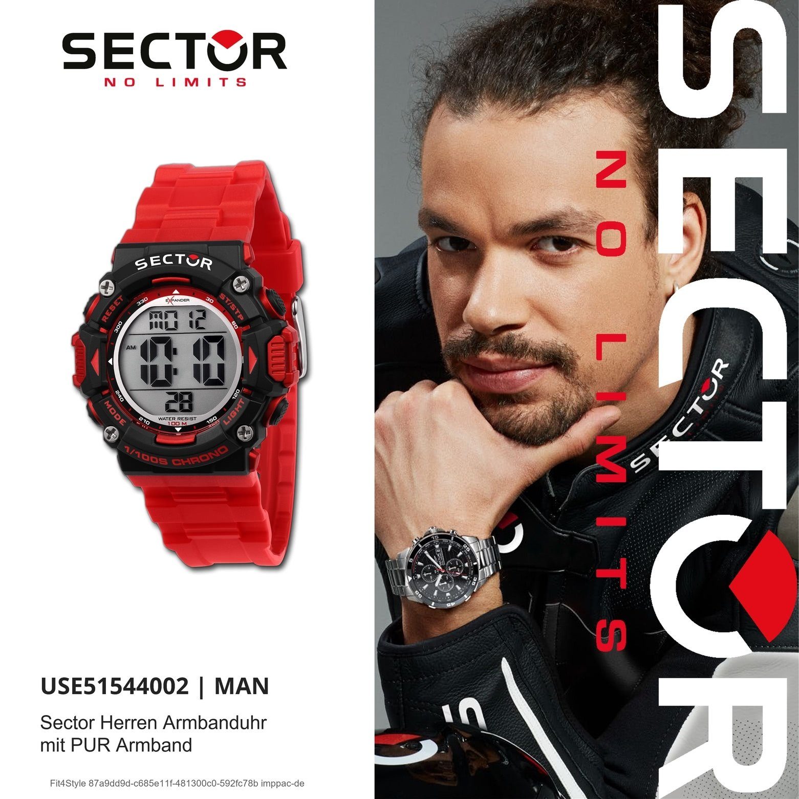 Armbanduhr Digital, Sector 40,4x45,1mm), Herren Sector groß rot extra Armbanduhr Herren PURarmband eckig, (ca. Digitaluhr