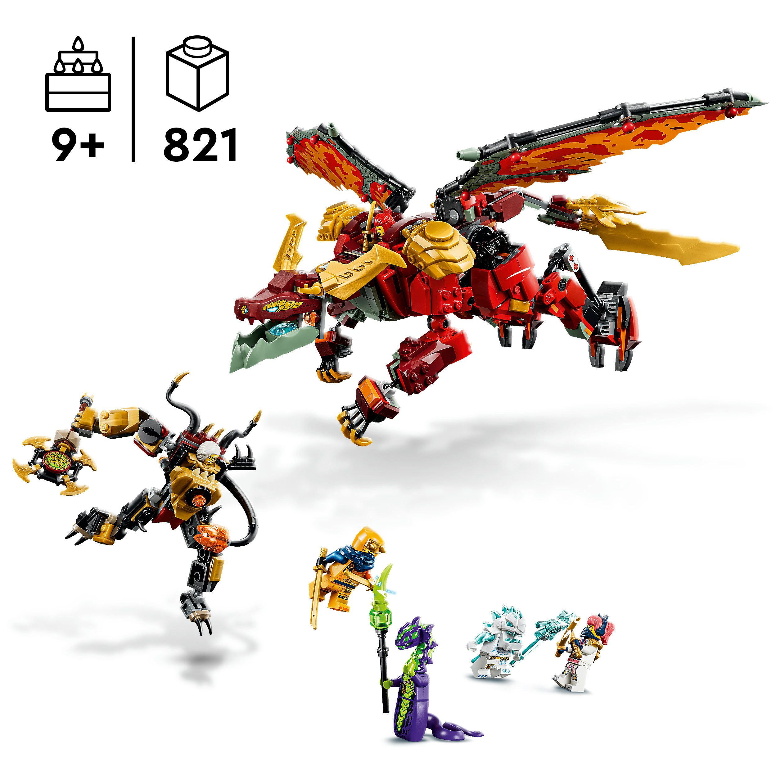 LEGO® Wyldfyres Drachenmech (71868), LEGO Ninjago Konstruktionsspielsteine, (821 St), Made in Europe