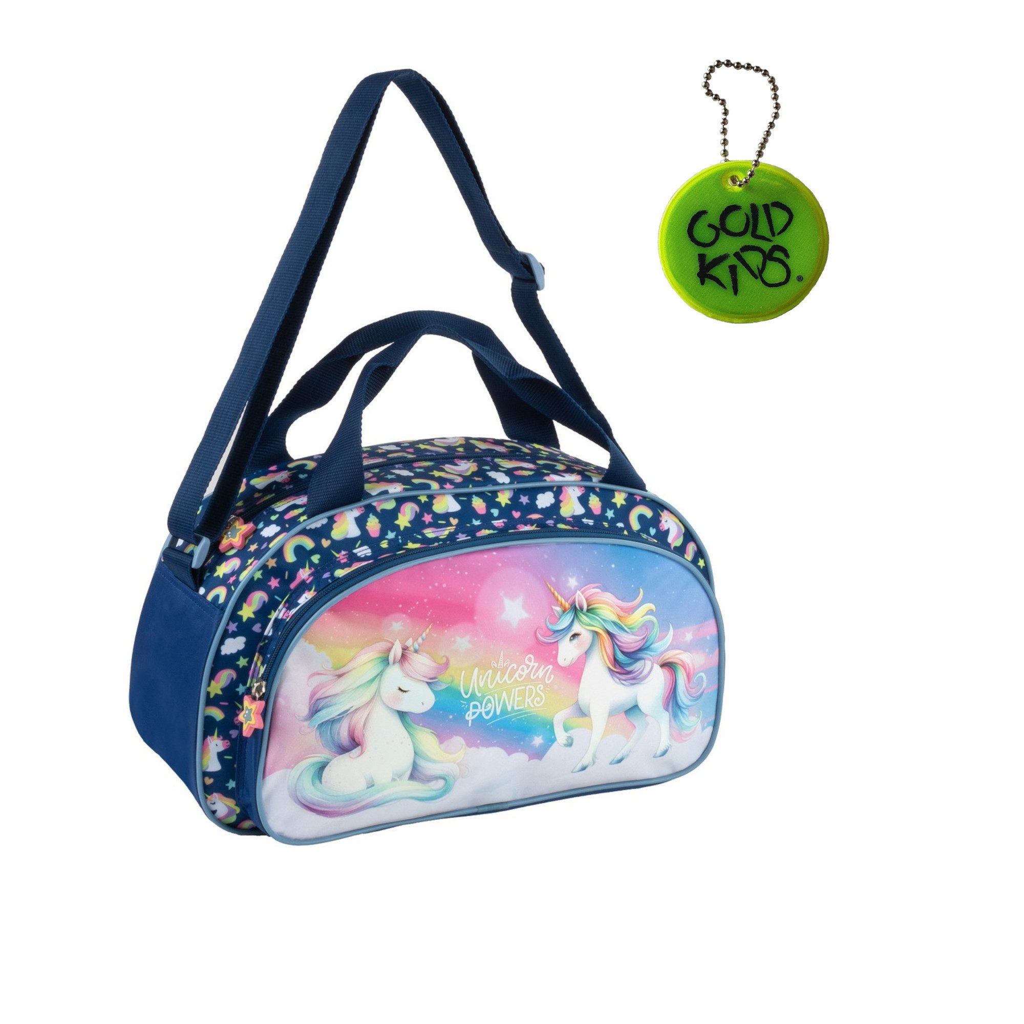 GOLDKIDS Sporttasche Kinder für Mädchen & Jungen - (Umhängetasche mit Einhorn Motiv, 1-tlg., - Schwimmtasche mit verstärktem Boden), - Trainingstasche 40 cm x 23 cm x 14 cm