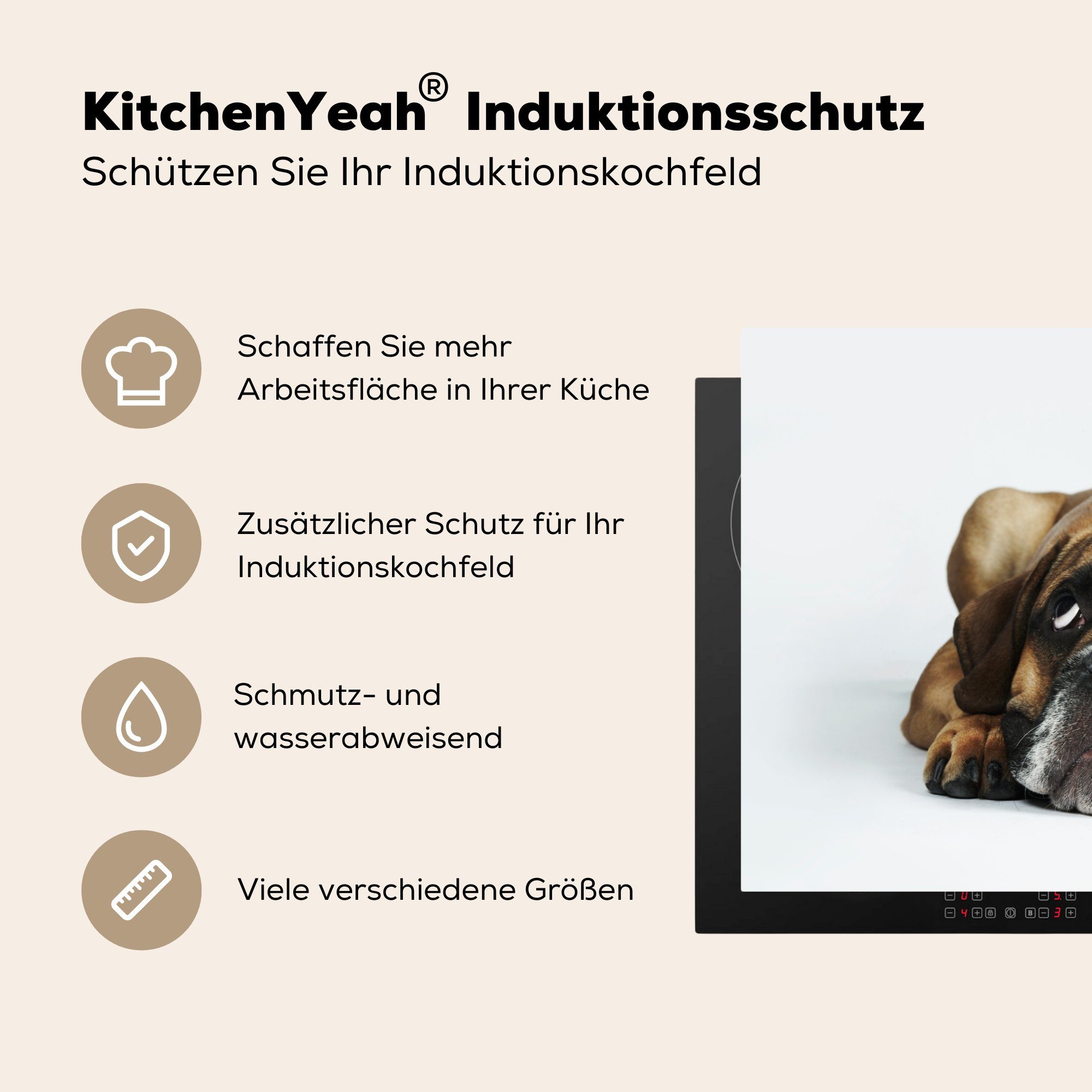 Schutz tlg), Ceranfeldabdeckung MuchoWow - 81x52 die Hund Herdblende-/Abdeckplatte küche, für Induktionskochfeld Vinyl, (1 Weiß, cm, - Haustiere