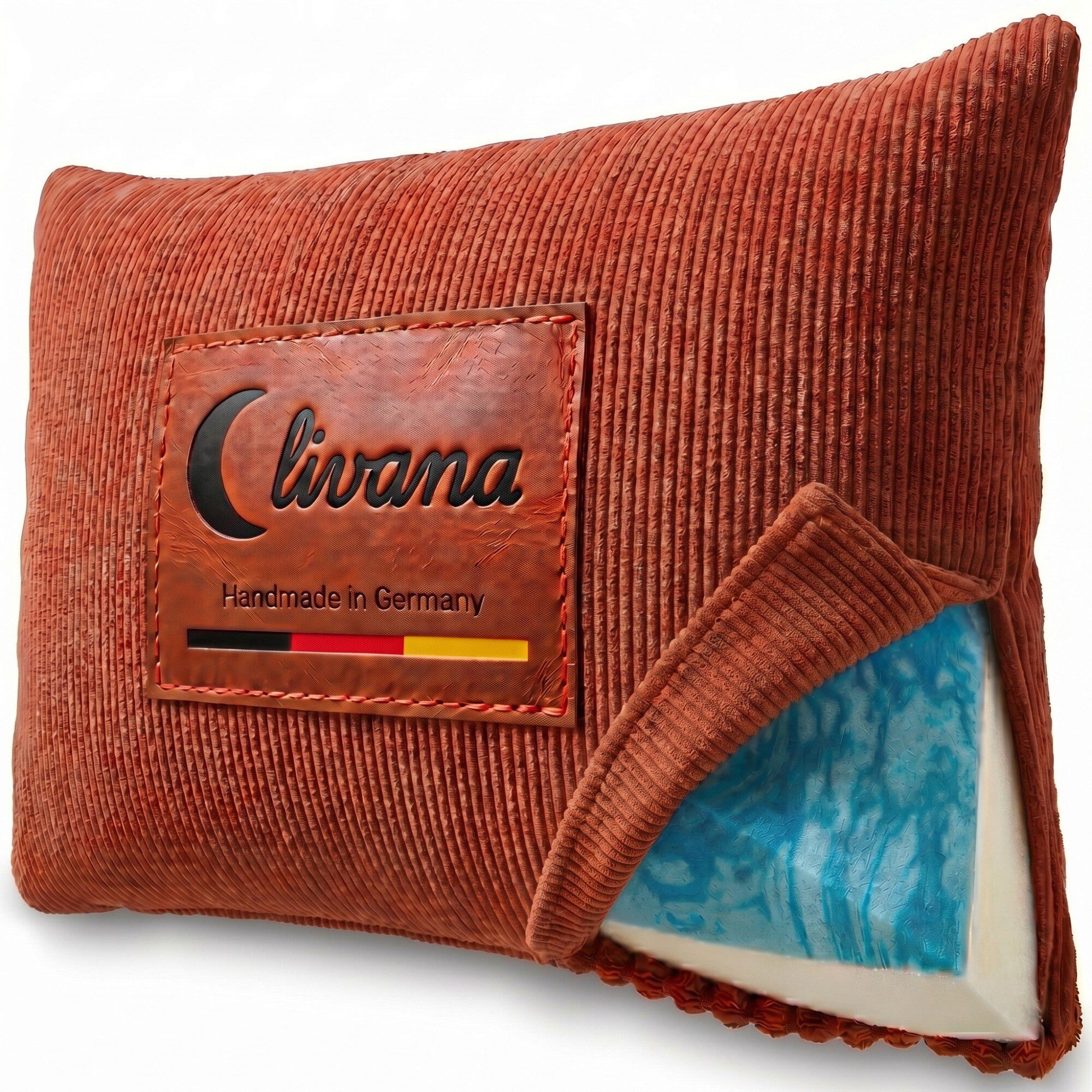 livana Visko-Kissen Lumbar Cord Nackenkissen – Gelschaum + Visco, 50×30×8,5 cm, Seitenschläfer, Bauchschläfer, Rückenschläfer