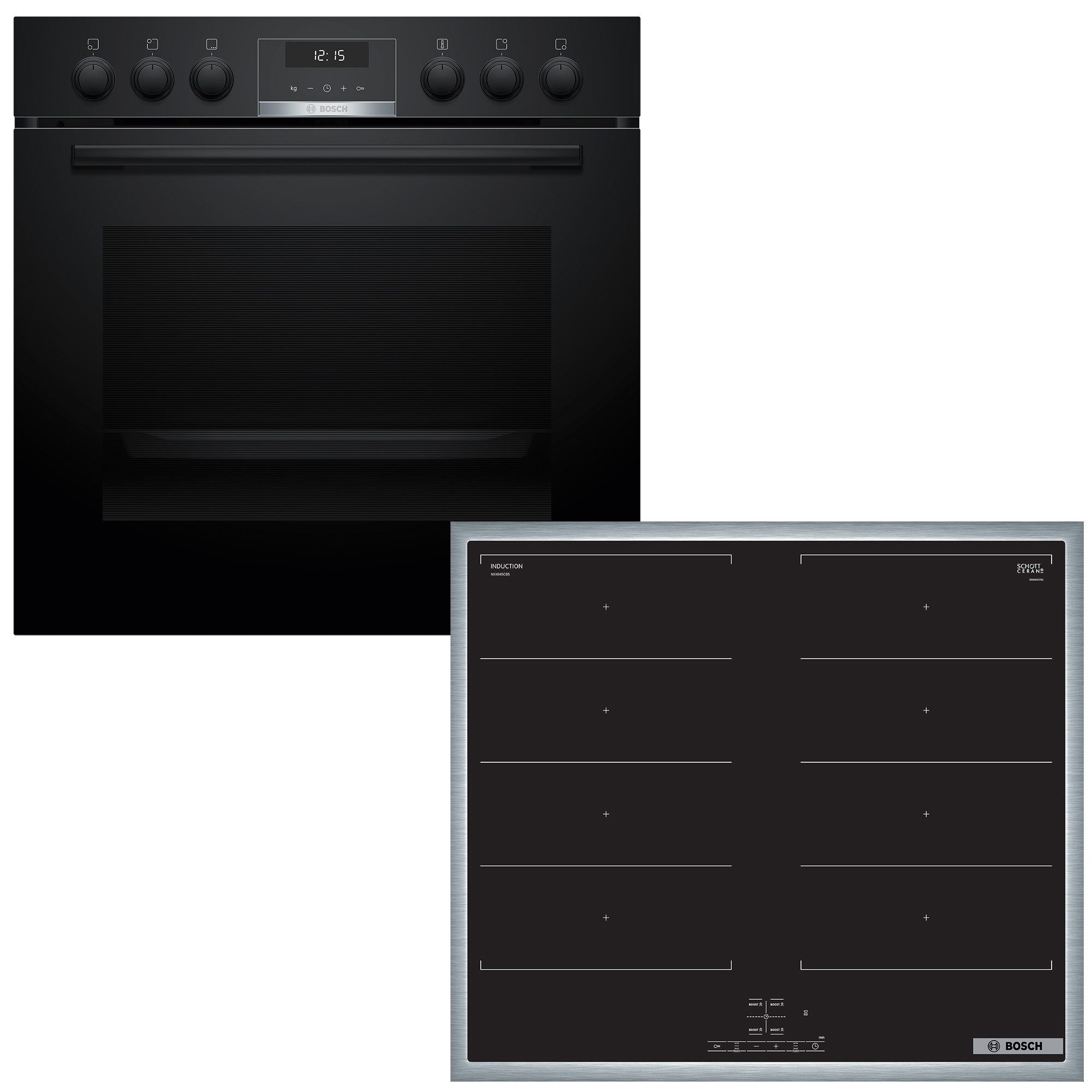 BOSCH Flex-Induktions-Herd-Set HND619LA61, Flex-Induktion für große Töpfe & 3D-Heißluft für Backen auf 3 Ebenen
