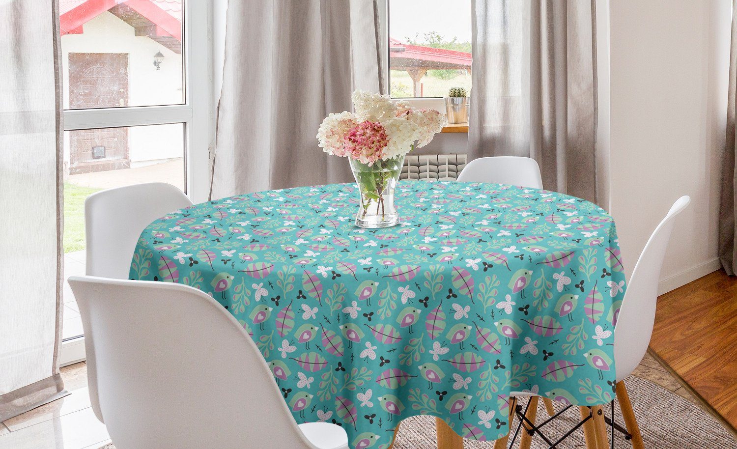 Abakuhaus Tischdecke Kreis Tischdecke Abdeckung für Esszimmer Küche Dekoration, Grün und Lila Childish Frühling