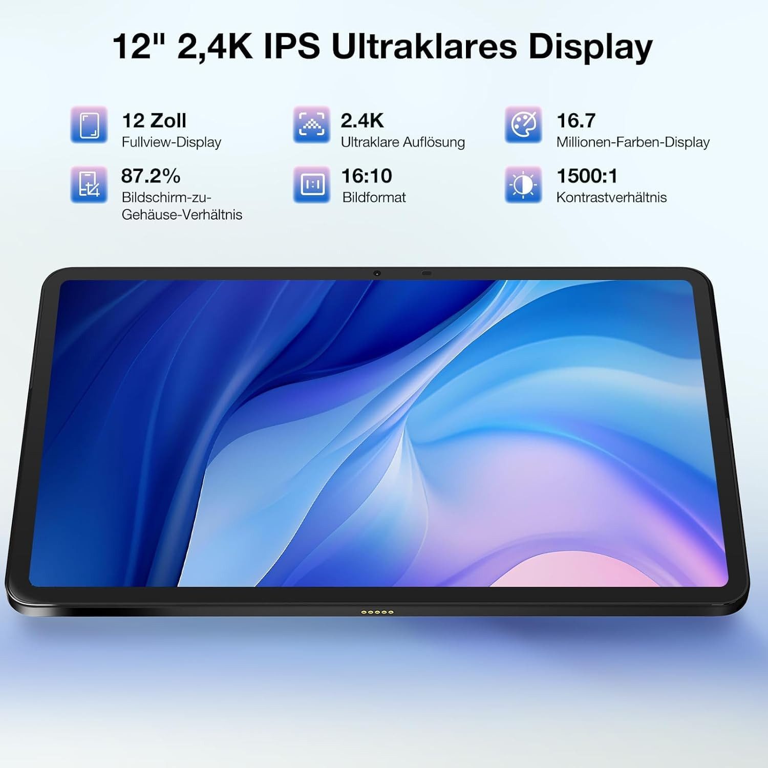 Zevelora 8 GB RAM 10800mAh Akku 2.4K Display Fast Gaming Tablet (12", 512 GB, Android 15, Leistungsstarkes Multitalent für Arbeit, Kreativität und Freizeit)