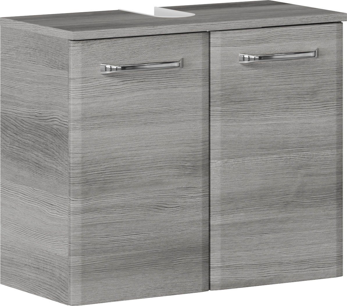Saphir Waschbeckenunterschrank Quickset Unterbeckenschrank mit 2 Türen, Siphonausschnitt, 60 cm breit Waschbeckenschrank inkl. Türdämpfer, Griffe in Chrom Glanz – Bild 2 von 5
