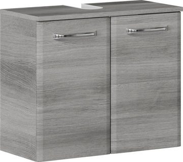 Saphir Waschbeckenunterschrank Quickset Unterbeckenschrank mit 2 Türen, Siphonausschnitt, 60 cm breit Waschbeckenschrank inkl. Türdämpfer, Griffe in Chrom Glanz