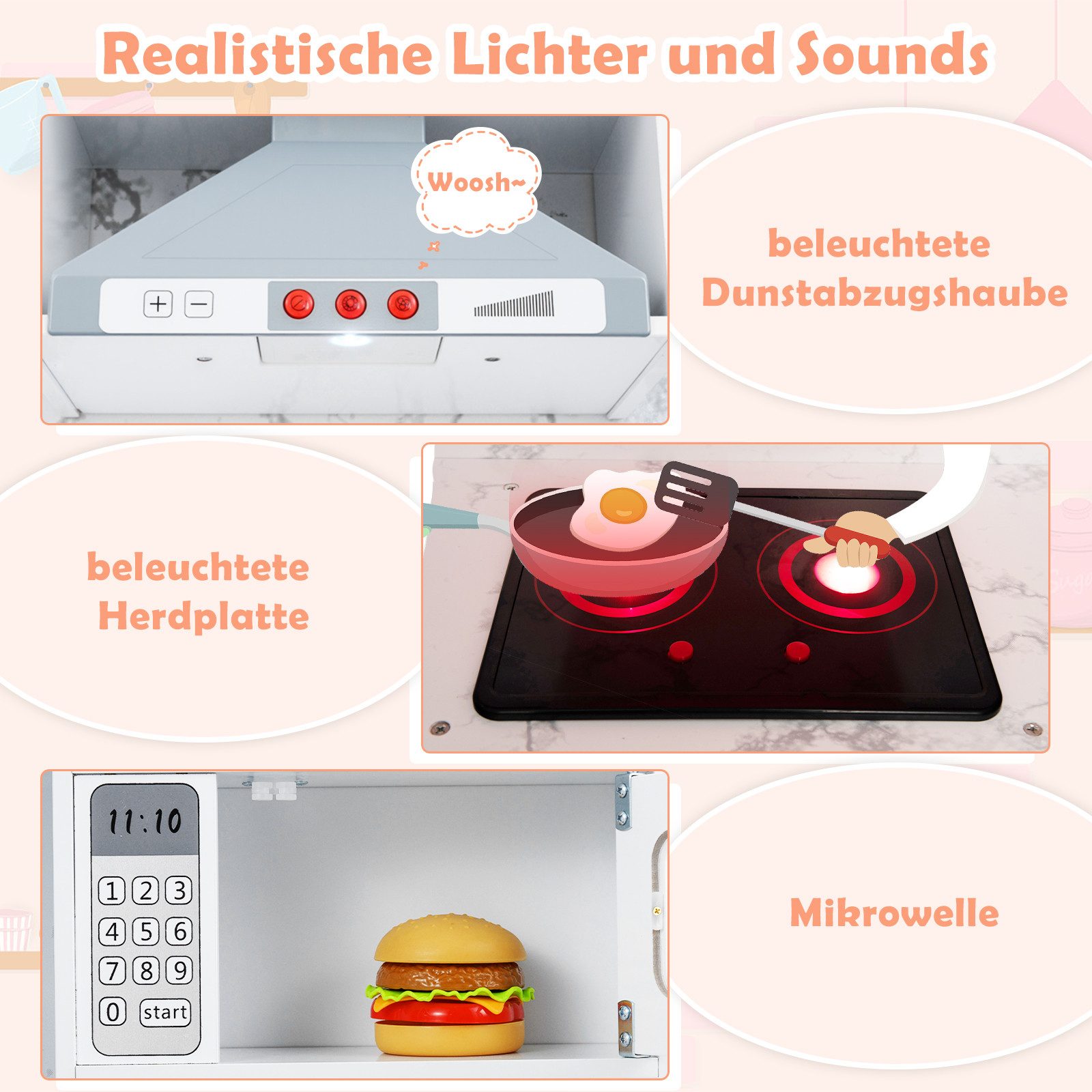 COSTWAY Spielküche, Kinderküche, Holzküche Eck, für Kinder