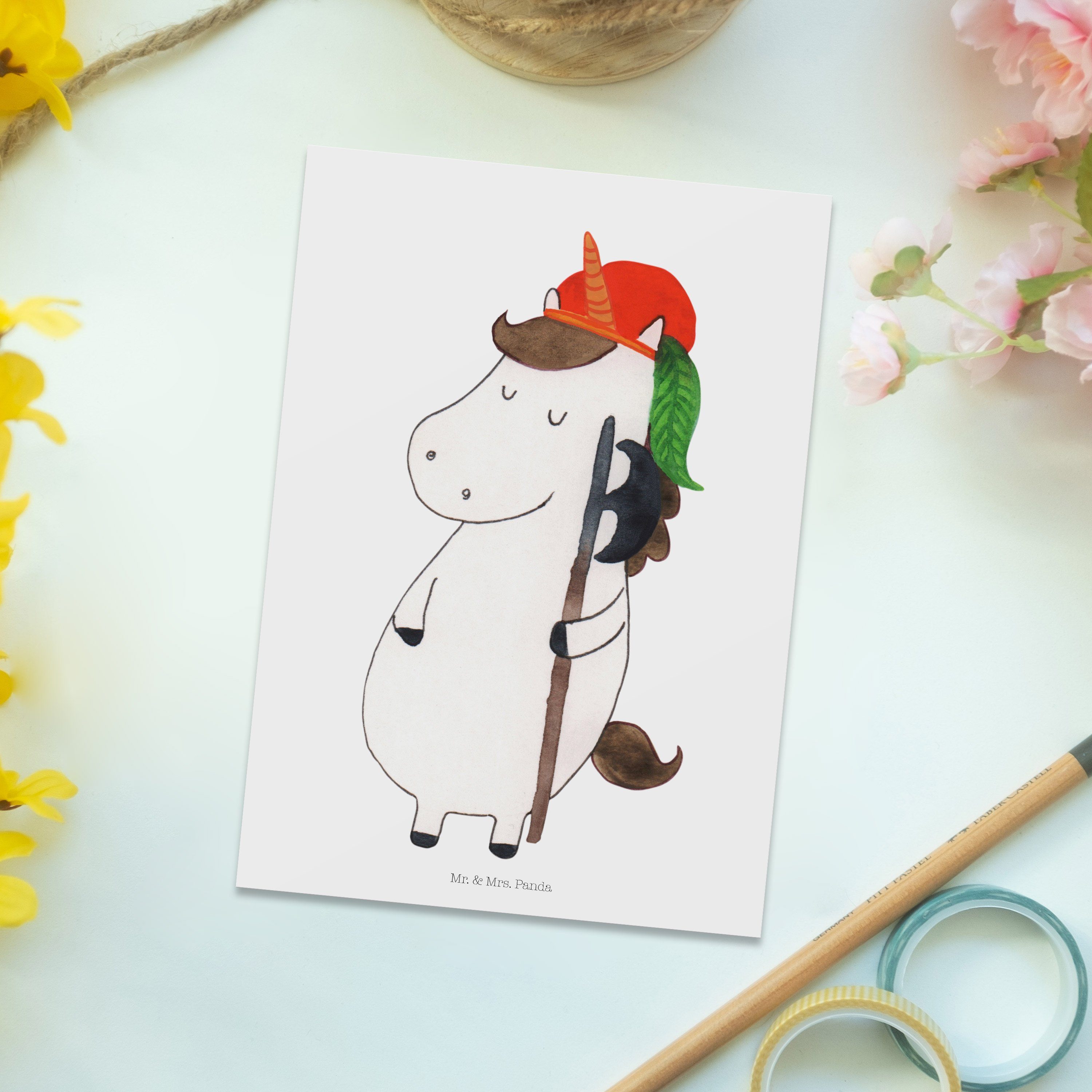 Mr. & Mrs. Panda Einhorn Weiß Geschenkkarte, - Bube Geschenk, - Pegasus, Ansichtskarte Postkarte