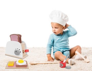 KRUZZEL Kinder-Toaster Holz-Toaster mit Zubehör: Kinderküchen-Spielset, (Spielzeug-Küchenset, Spielzeug-Toaster-Set für Kinder), Holzspielzeug-Toaster für kreativen Spielspaß.