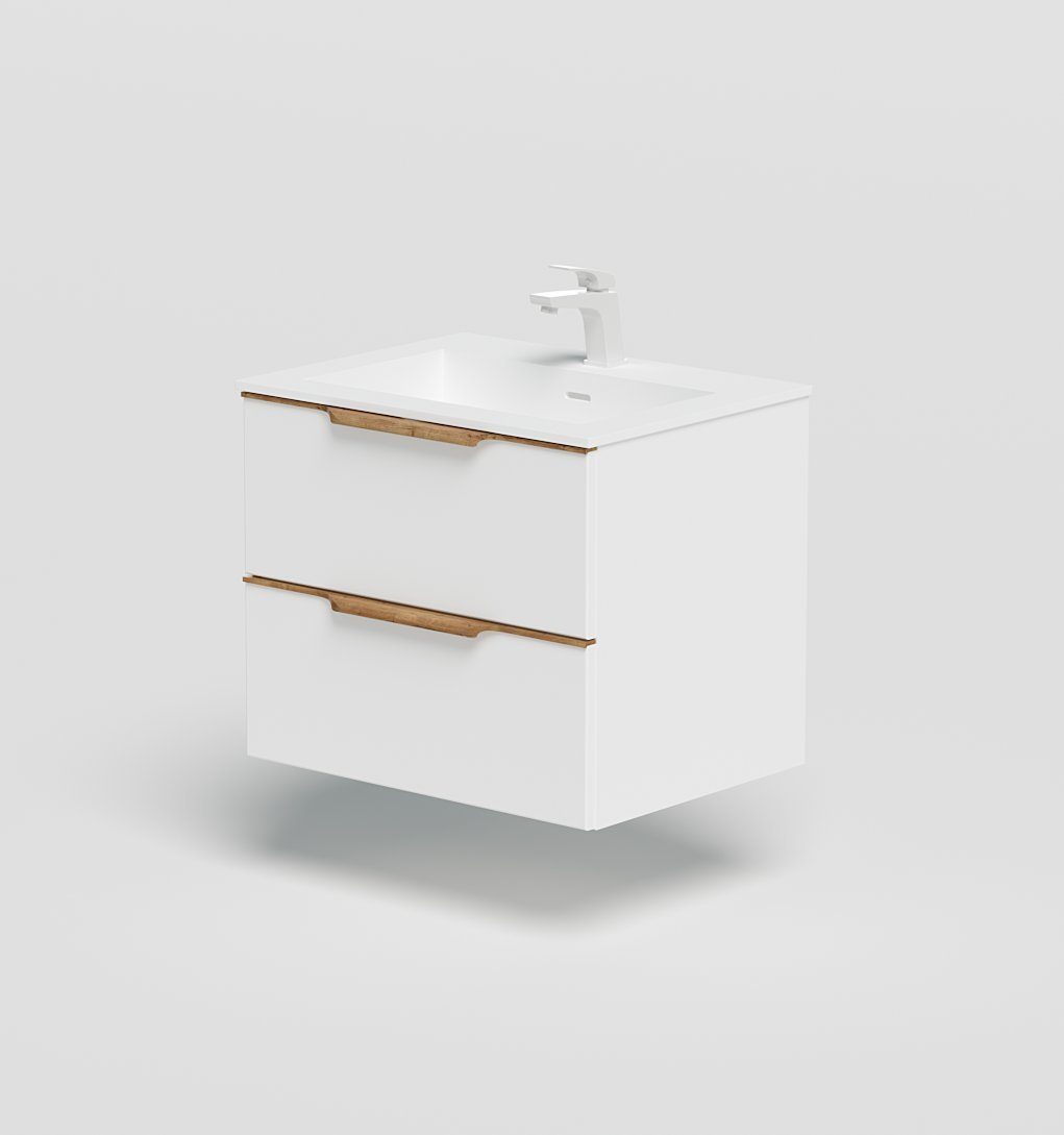 welltime Waschtisch Amber, mit CORIAN-Acrylstein Waschbecken, massive Eichendetails