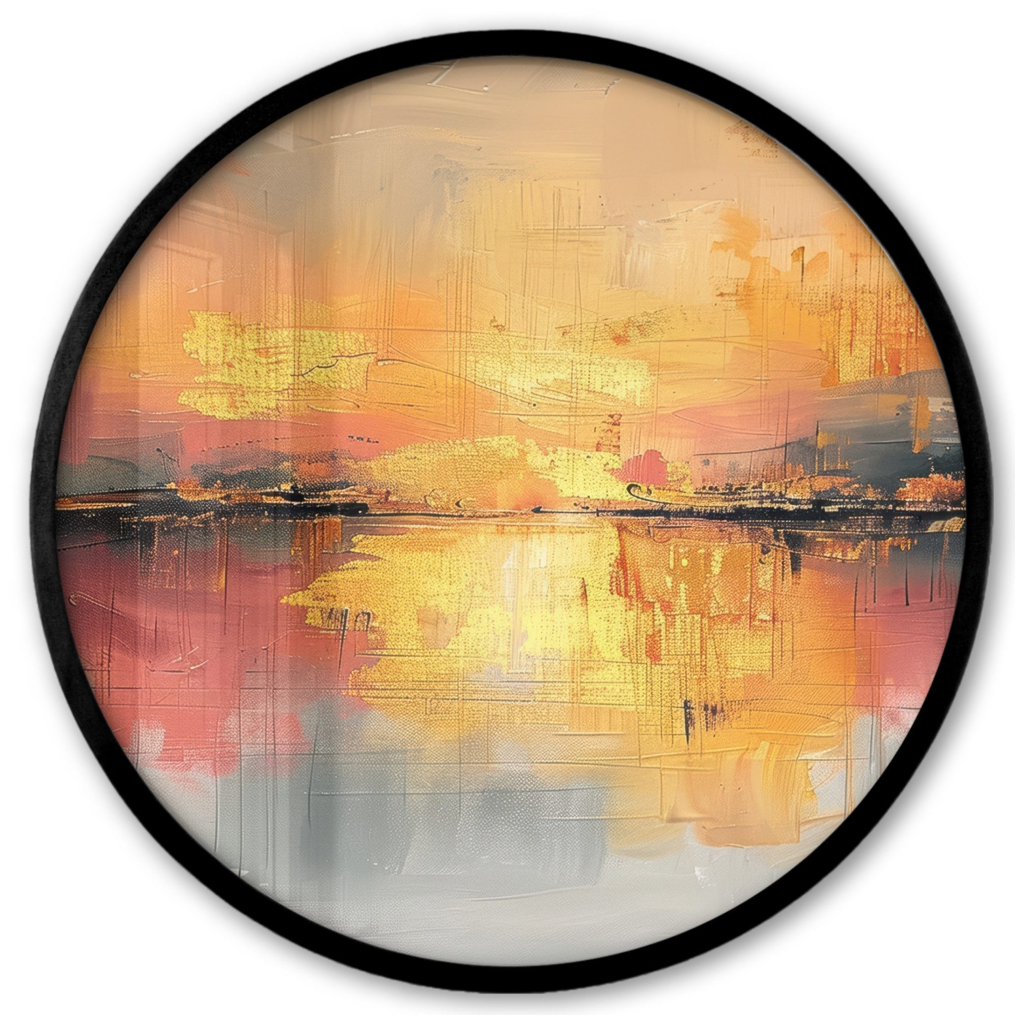 MuchoWow Poster Rund - Modern - Abstrakt - Gold - Rosa, (1 St), Runde Wandbilder, Deko für Wohnzimmer und Schlafzimmer, 40x40 cm