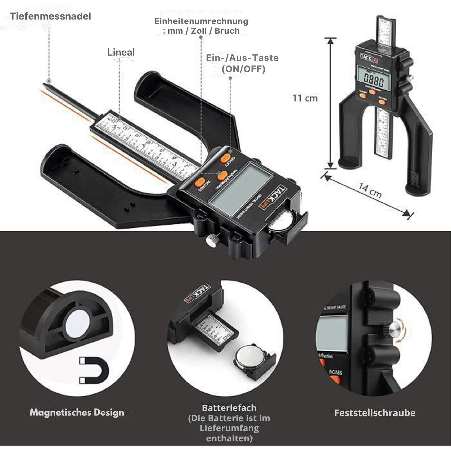 Thumbnail - TACKLIFE Messschieber 80mm Digital Tiefenmesser LCD Digitalanzeige