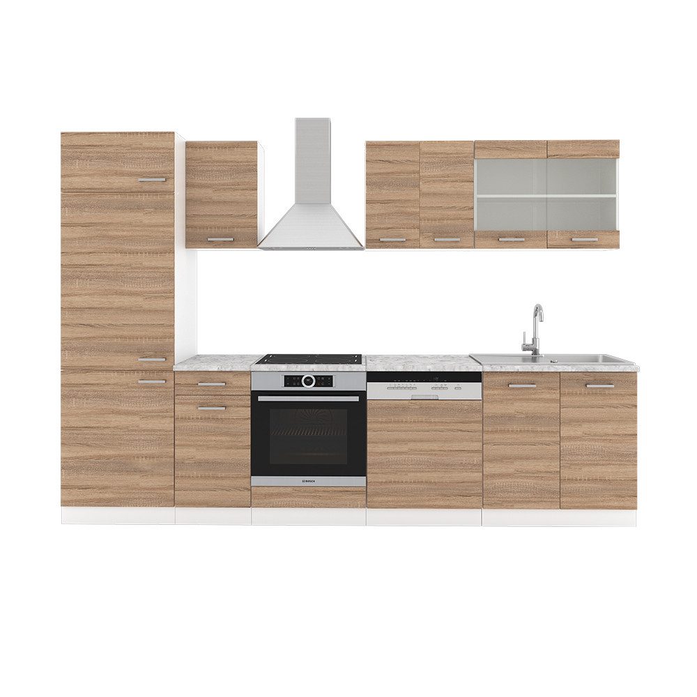 Vicco Küchenzeile R-Line, Sonoma/Weiß, 300 cm, günstig online kaufen