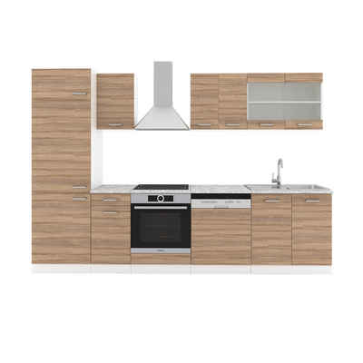 Livinity® Küchenzeile R-Line, Sonoma/Weiß, 300 cm, AP Anthrazit