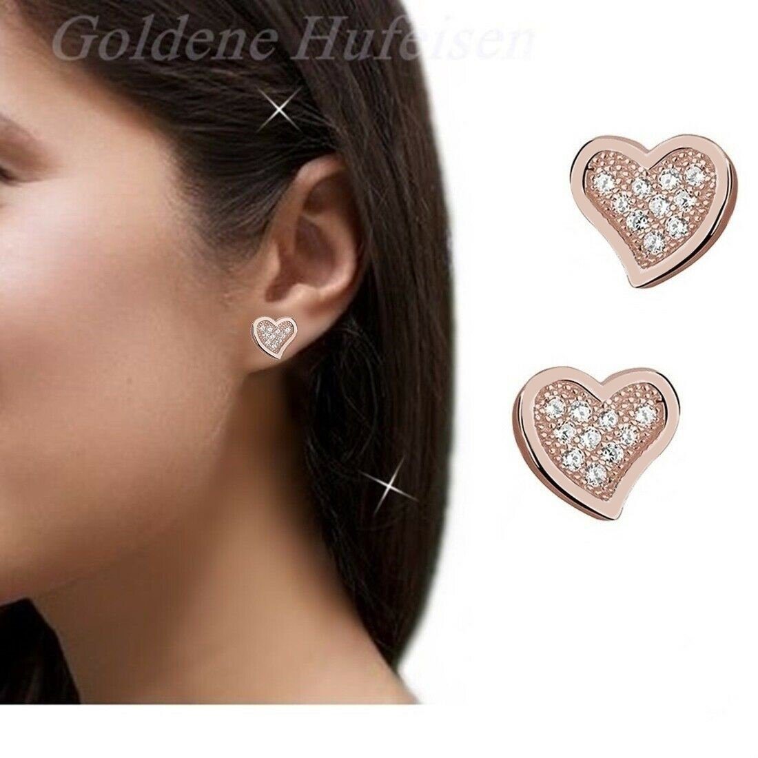 Goldene Hufeisen Ohrring-Set Damen Herz Ohrstecker mit Zirkonia Gold Silber günstig online kaufen