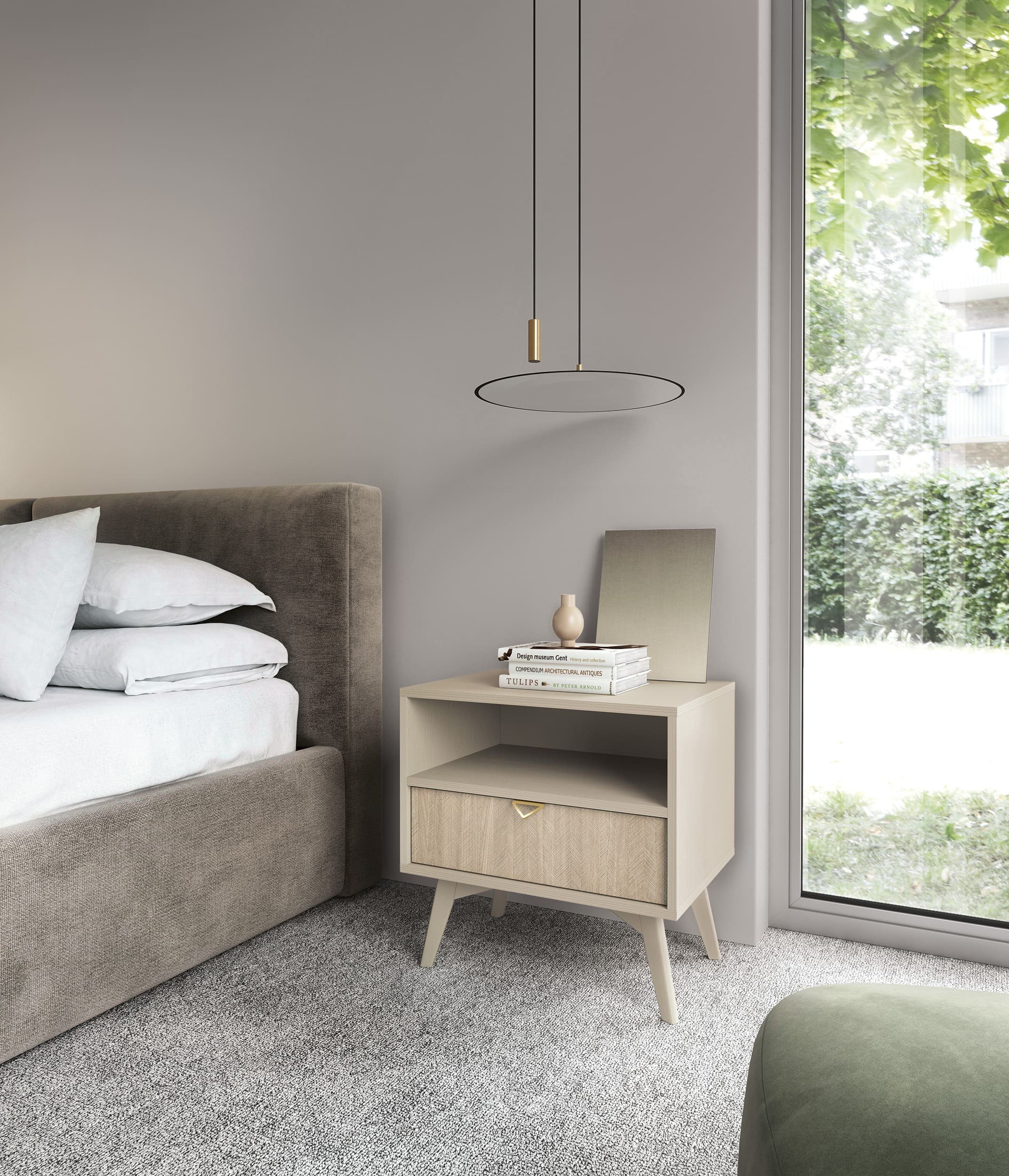 MOEBLO Nachttisch Abeto Nachttisch S 54 (Nachttisch Nachtkommode Nachtschrank Nachtkonsole Beistelltisch Schlafzimmer mit schublade Goldene Türgriffe), (BxHxT): – Bild 4 von 5