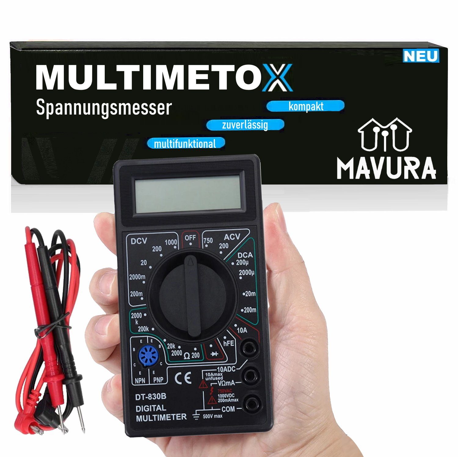 MAVURA Multimeter »MULTIMETOX Tragbares LCD Digitales elektronisches  Voltmeter«, (Spannungsmesser Stromprüfer Strommessgerät Spannungstester  Digital), Amperemeter Ohmmeter Volt Tester Digital Multimeter Messgerät