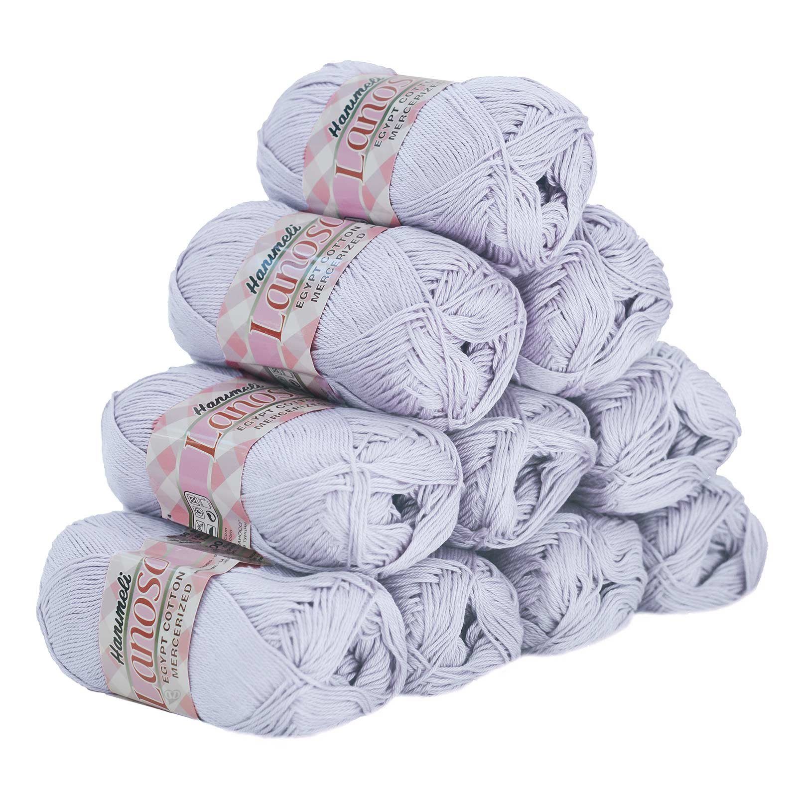 Lanoso 10 x 50g Strickgarn Hanimeli Uni Häkelwolle, 169 m, 942 flieder