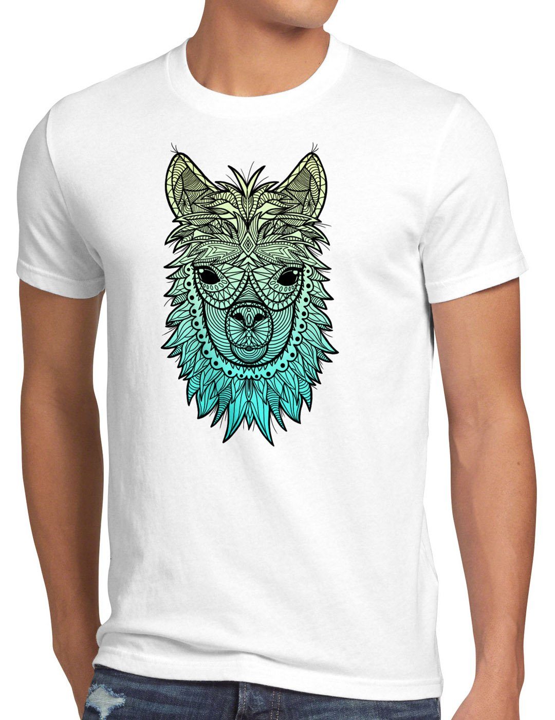 style3 Print-Shirt Herren T-Shirt Alpaka Power nerd hipster lama peru aztek