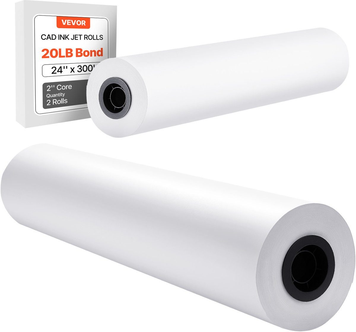 VEVOR Plotterpapier Breedformaat Rollen 609,6 mm (B) / 91,4 m (L), 2 Rollen 20 lb