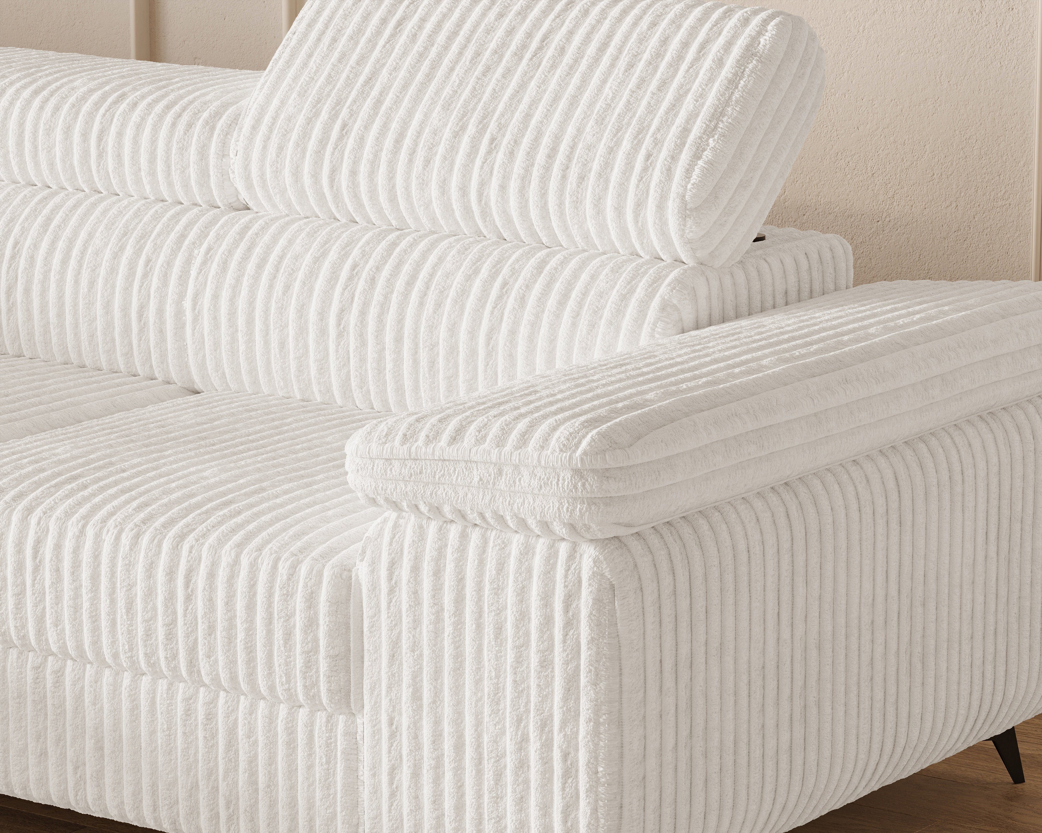 MOEBLO Ecksofa OSTIN, 290 cm – Modernes L-Sofa mit Schlaffunktion, Bettkasten und verstellbaren Kopfstützen, Cord oder Strukturstoff, - (BxHxT): 290 x 75–90 x 202 cm