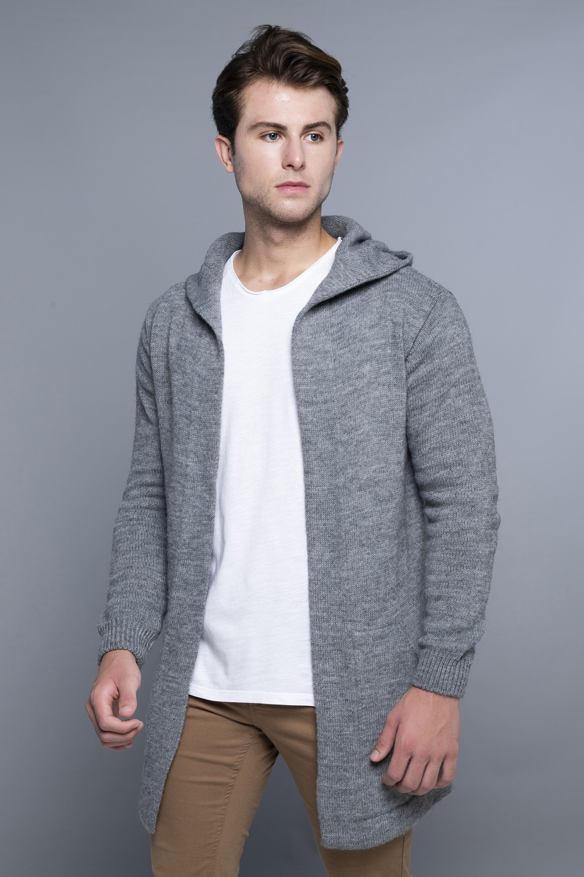 mit Kapuze Grey Strickjacke praktischen CARISMA und Seitentaschen