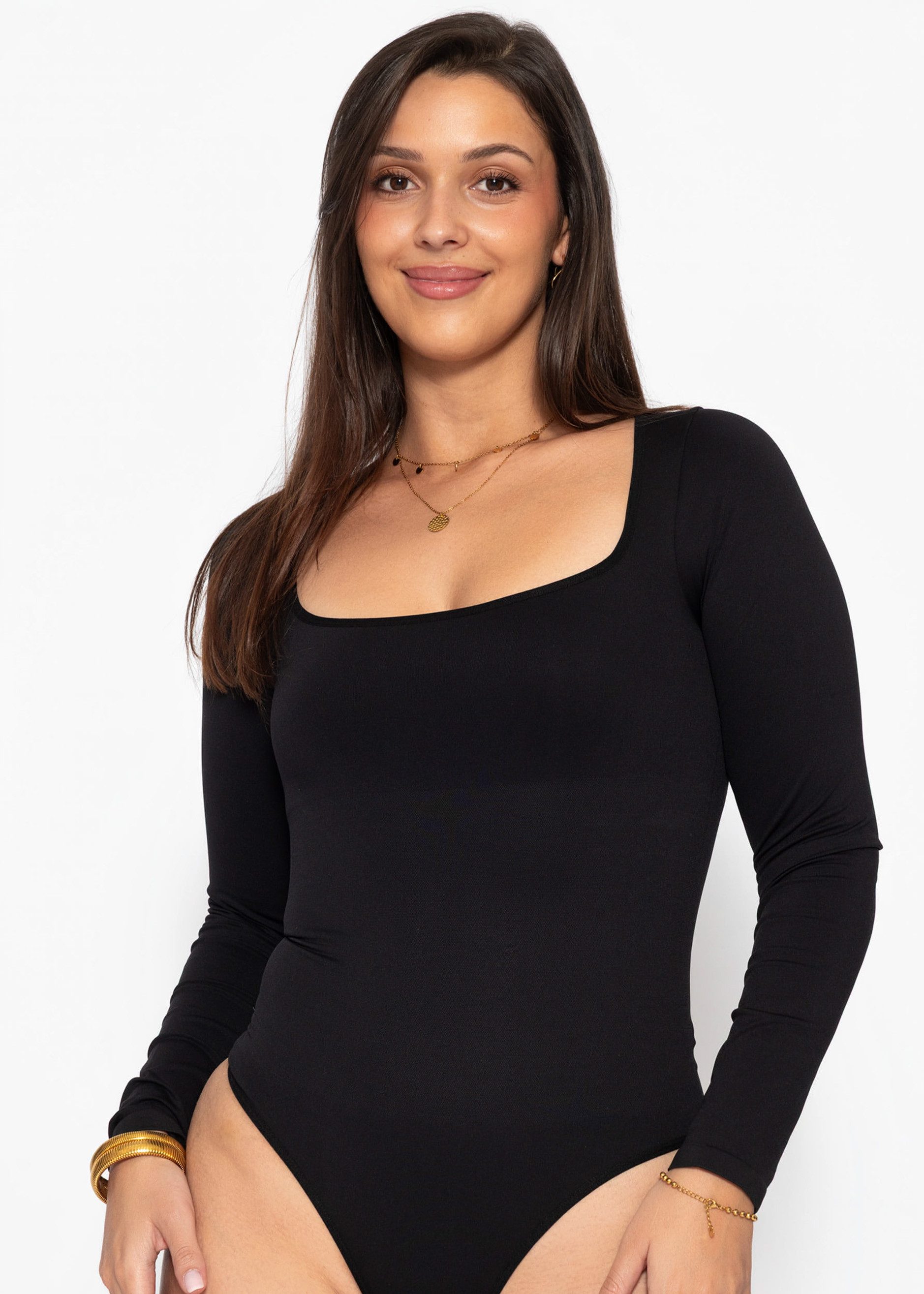 SASSYCLASSY Shaping-Body Bodysuit Sculpting Shapewear für Damen Elastischer Body mit String, langem Ärmeln und geradem Ausschnitt