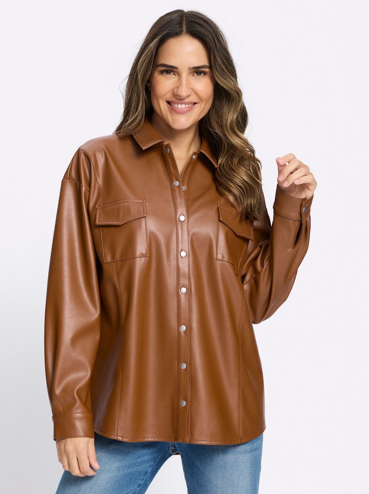 Sieh an! Blusenblazer Lederimitat-Blusenjacke Langarm