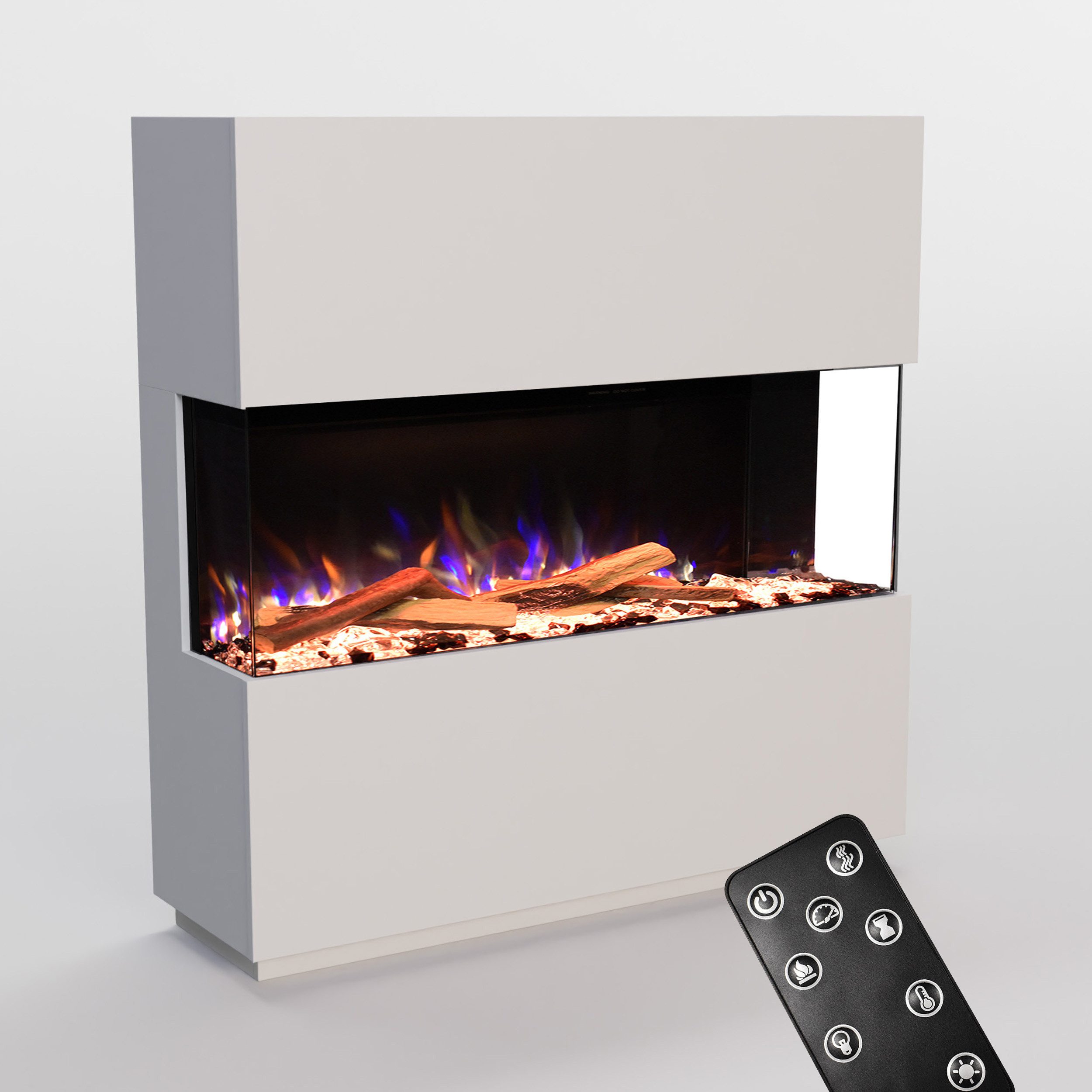 GLOW FIRE Elektrokamin PR16 E-Motion 3D, Elektrischer Kamin mit 3D Feuer mit Heizung, täuschend echte Flamme mit Heizung, 3 Dekorationen