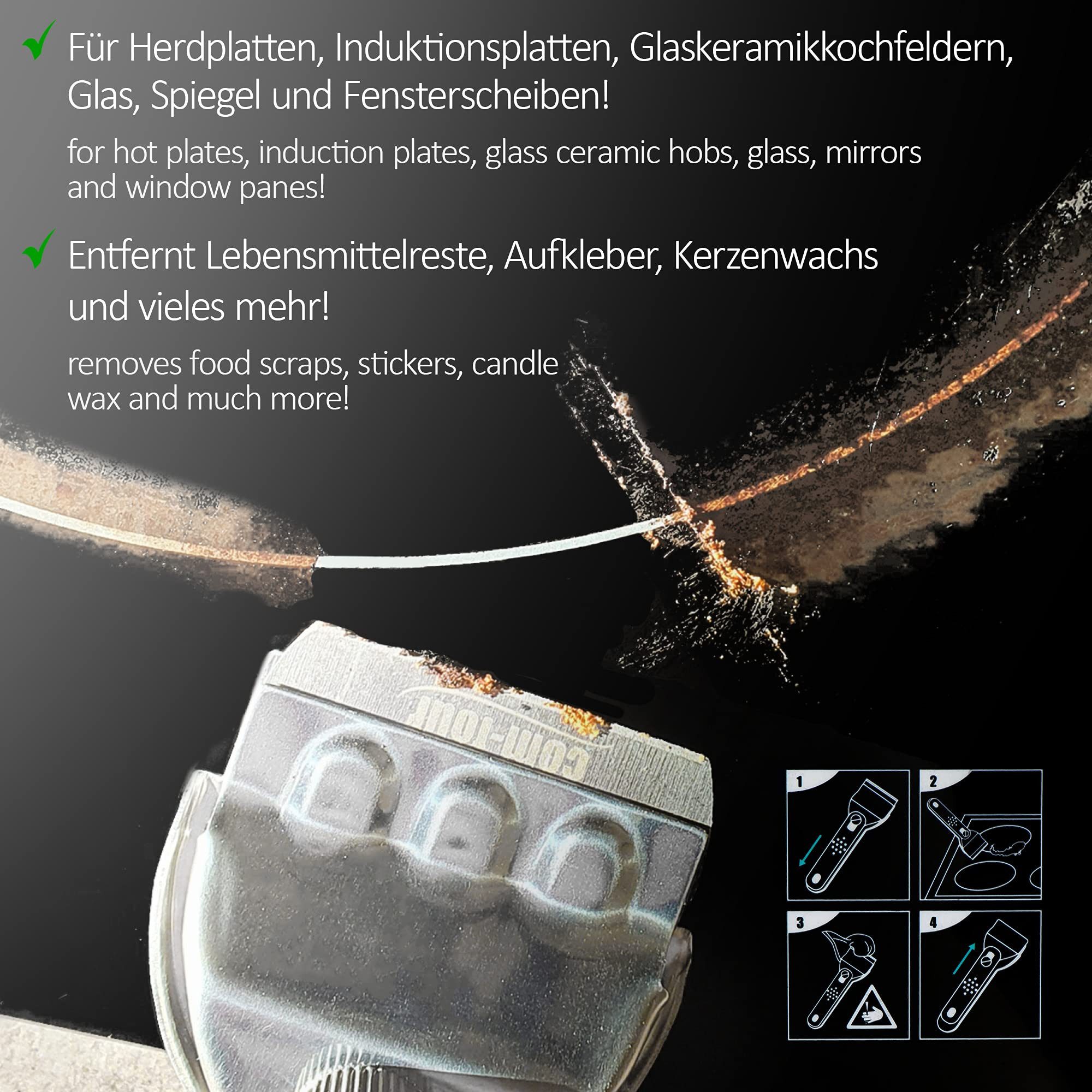 com-four Glasschaber Schaber aus rostfreiem Edelstahl mit rutschfestem Griff – Bild 3 von 5