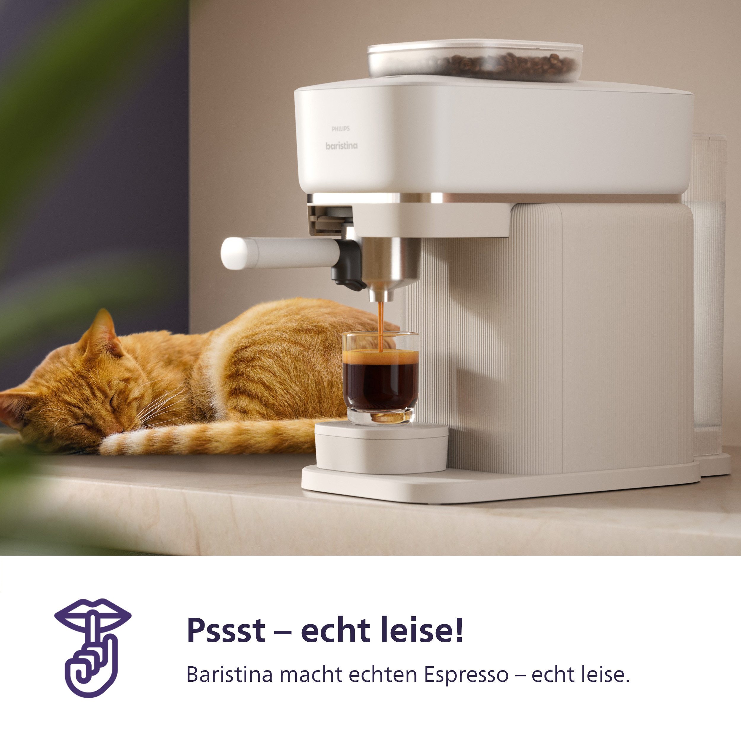PHILIPS baristina Espressomaschine BAR300/00 mit Mahlwerk für ganze Bohnen, 16 bar Pumpendruck, Naturweiß​
