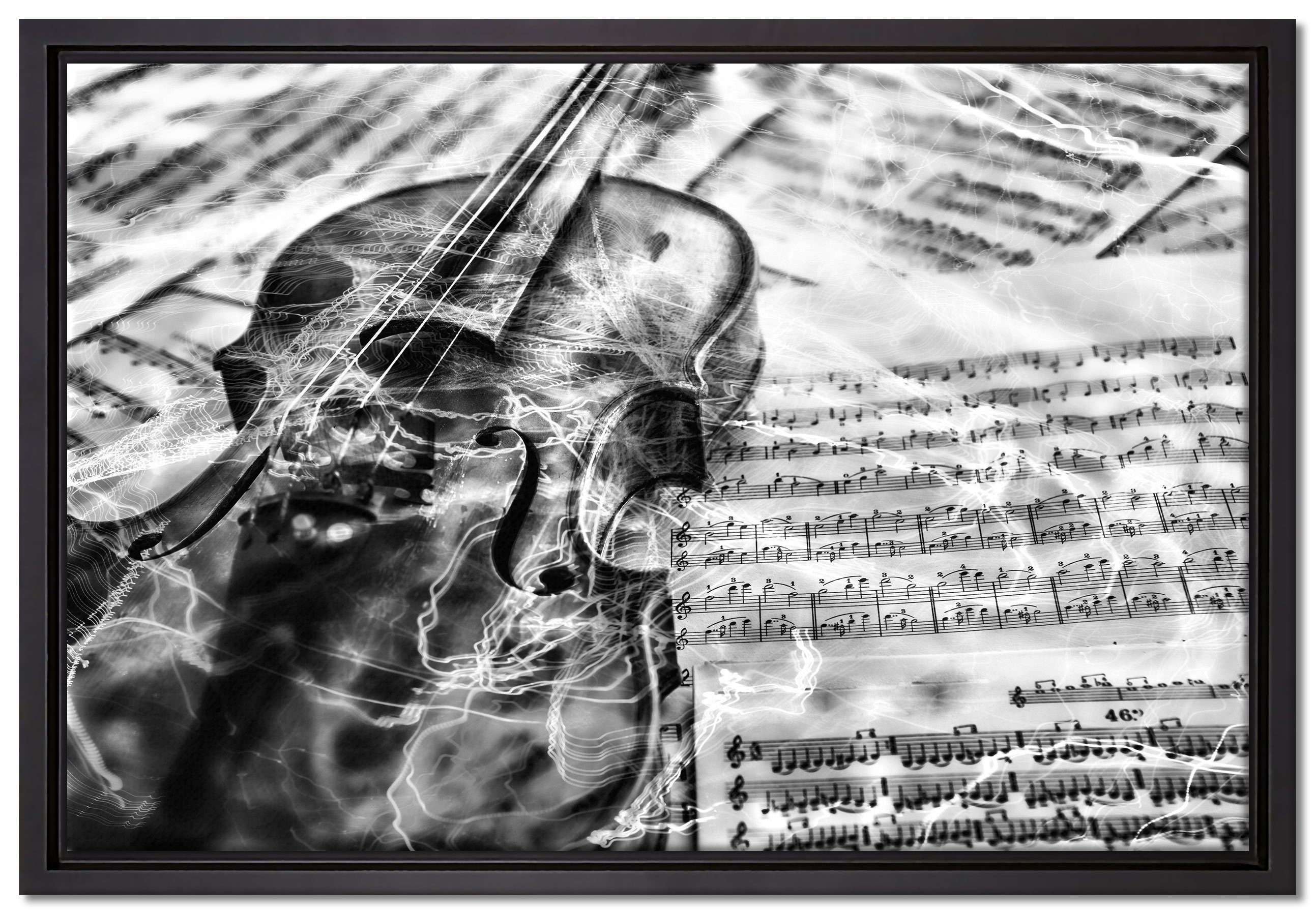 Pixxprint Leinwandbild Geige, Wanddekoration (1 St), Leinwandbild fertig bespannt, in einem Schattenfugen-Bilderrahmen gefasst, inkl. Zackenaufhänger