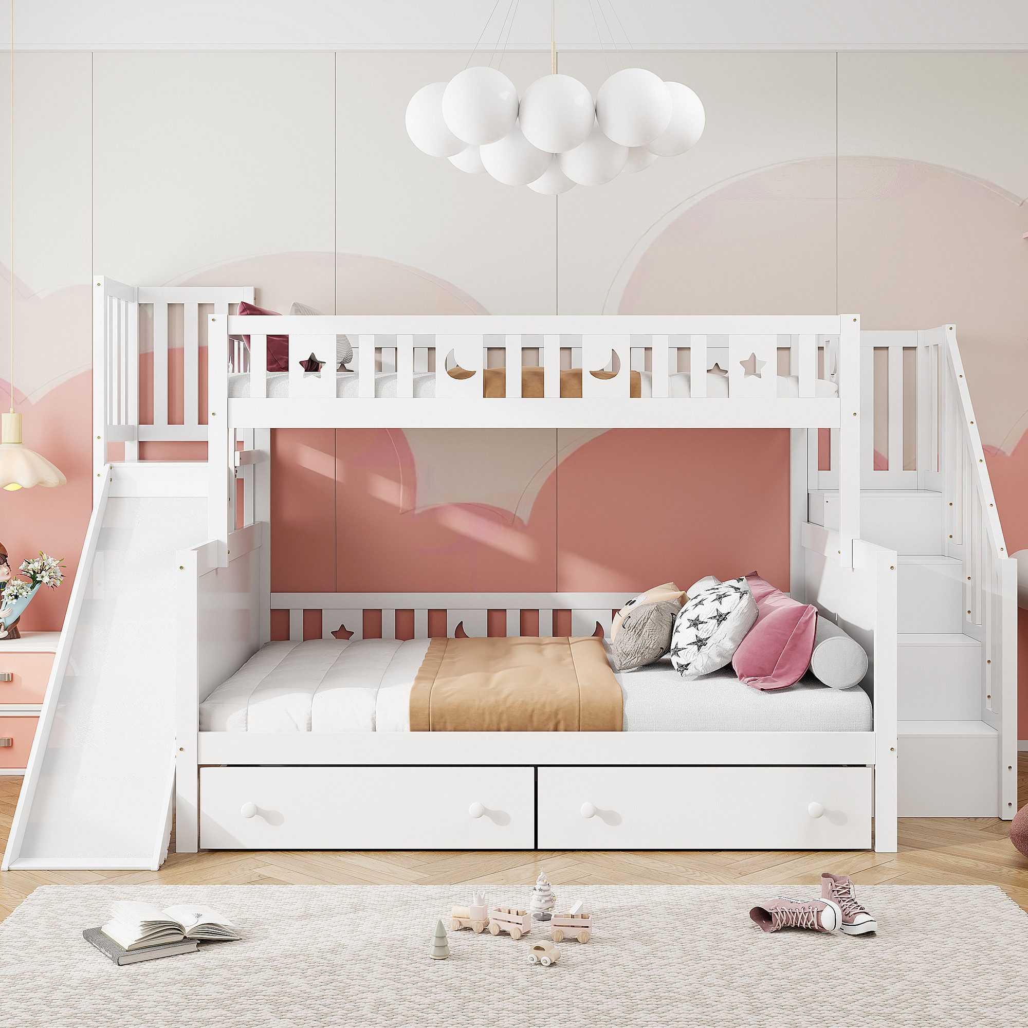 Odikalo Etagenbett Kinderbett 90x200 140x200 mit Rutsche & Stauraum (Kinder günstig online kaufen