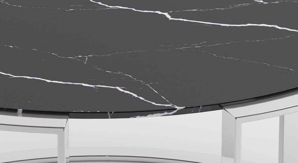 Casa Padrino Couchtisch Luxus Couchtisch Set - Marmorplatte - - Schwarz Marmorplatte Qualität & Luxus 1 Wohnzimmermöbel Silber Beistelltisch mit mit / 1