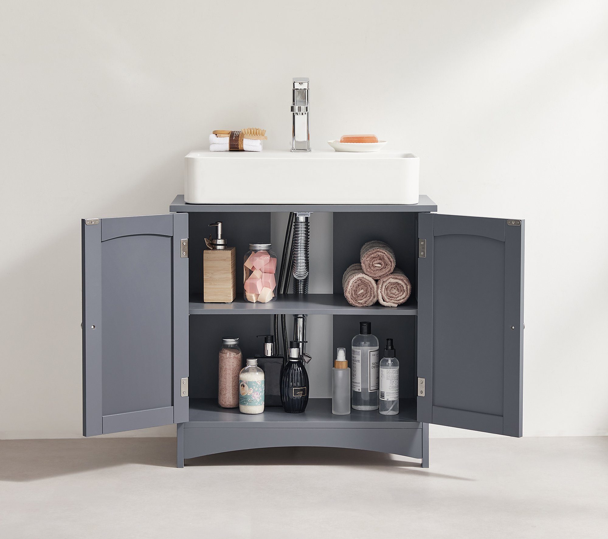VASAGLE Waschbeckenunterschrank Waschtischunterschrank viel Stauraum mit 2 Türen, 30 x 60 x 60 cm, verstellbare Ablage, modern – Bild 3 von 5