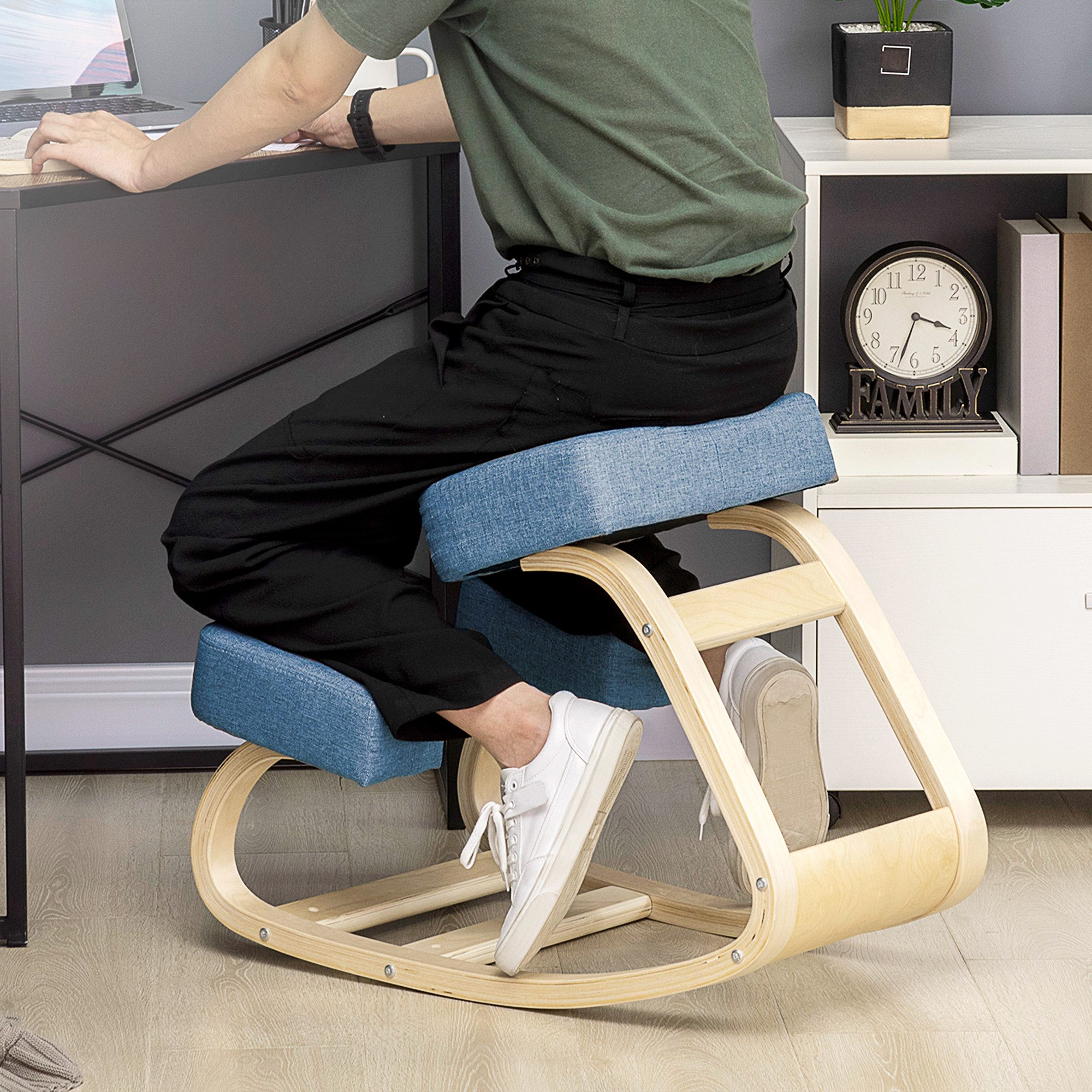 Vinsetto Stuhl Kniehocker für Zuhause, Büro (Gesundheitsstuhl, 1 St), Ergonomischer Kniestuhl aus Birke, Sitzhöhe verstellbar