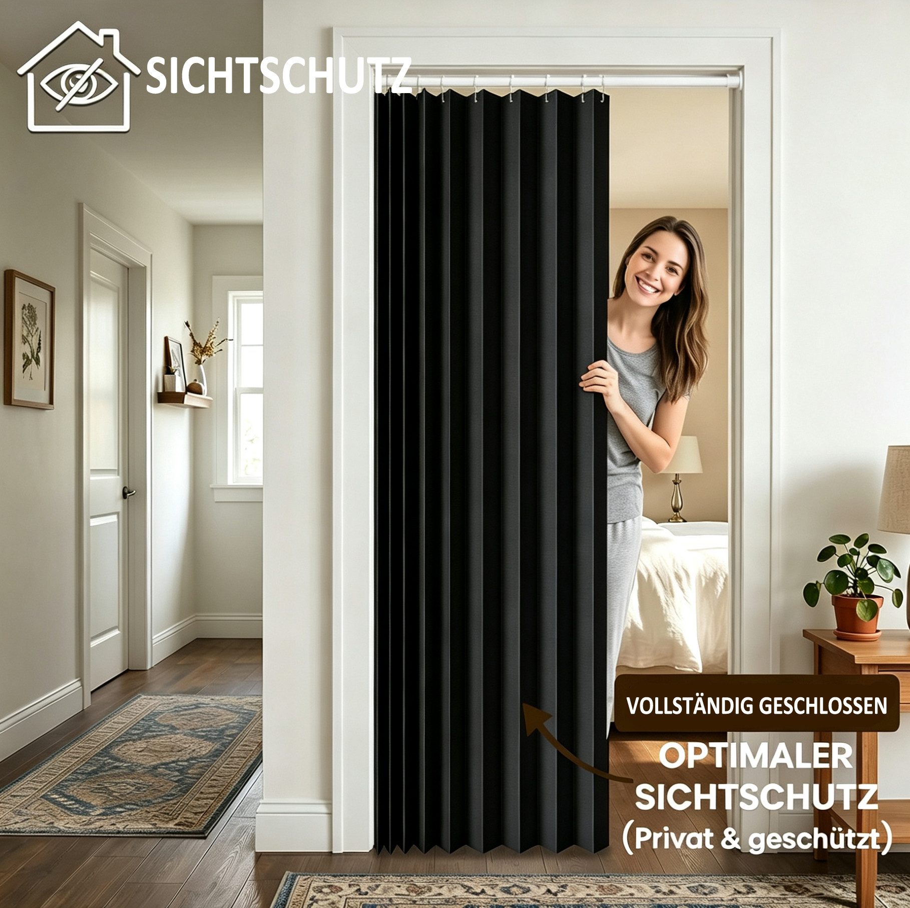 Zyronn Türvorhang Plissierter Verdunkelungs-Türvorhang, Sichtschutzvorhang für Eingänge, Halbtransparenter Raumteiler-Vorhang für Schlafzimmer und Wohnzimmer – Bild 2 von 5