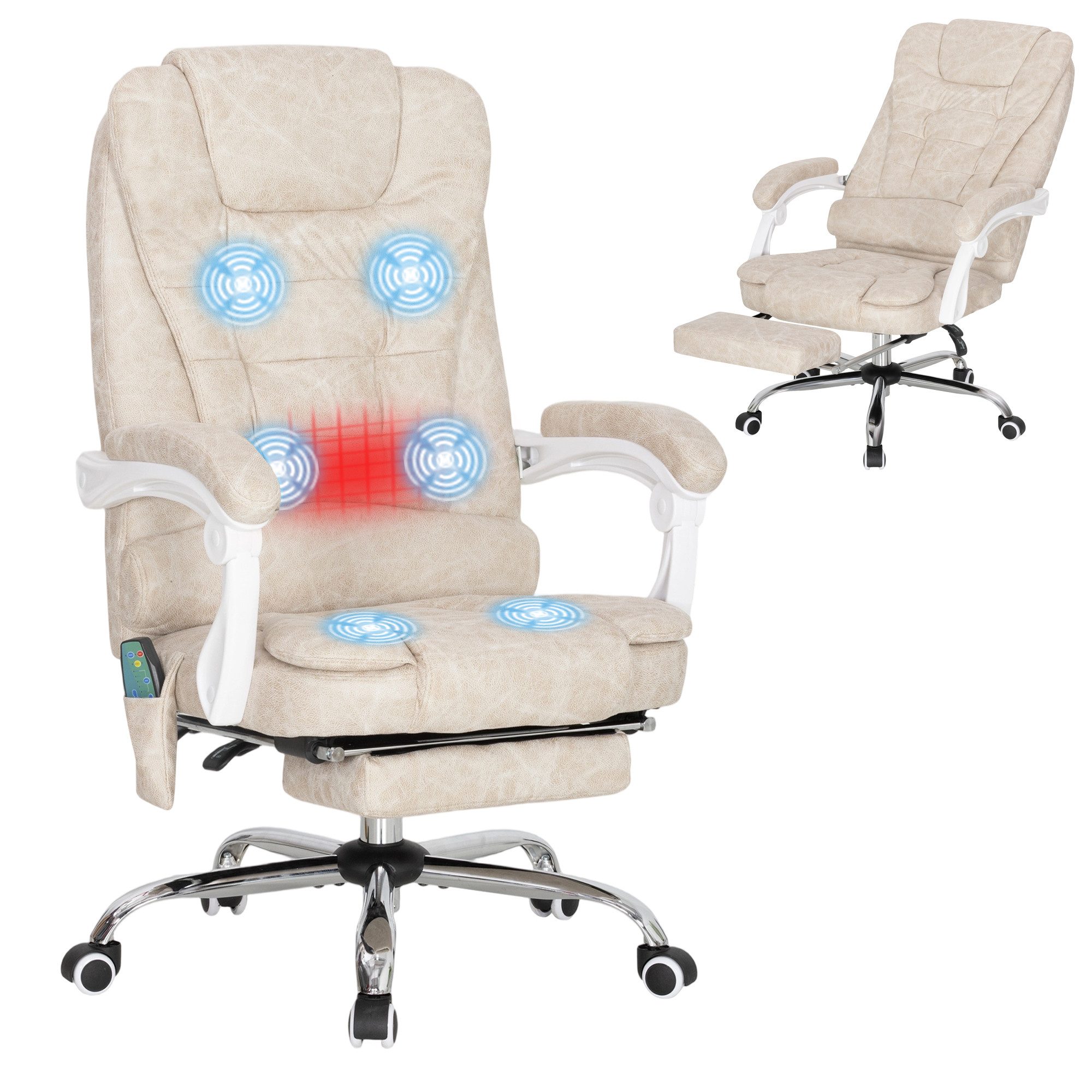 Vinsetto Schreibtischstuhl Bürostuhl mit Massagefunktion, Ergonomisch Drehstuhl mit Wärmefunktion (Computerstuhl, 1 St), höhenverstellbar, Creme