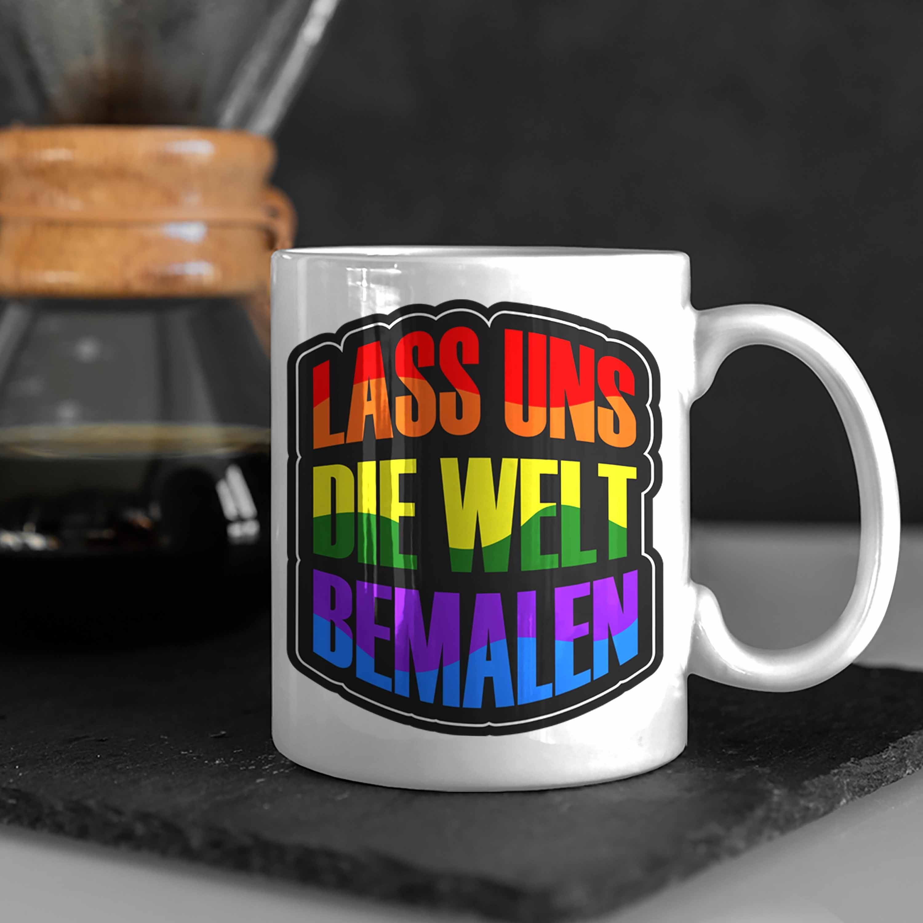 Bemalen" Weiss LGBT Welt "Lass Regenbogenfarben Tasse Trendation die Tasse uns Geschenkidee