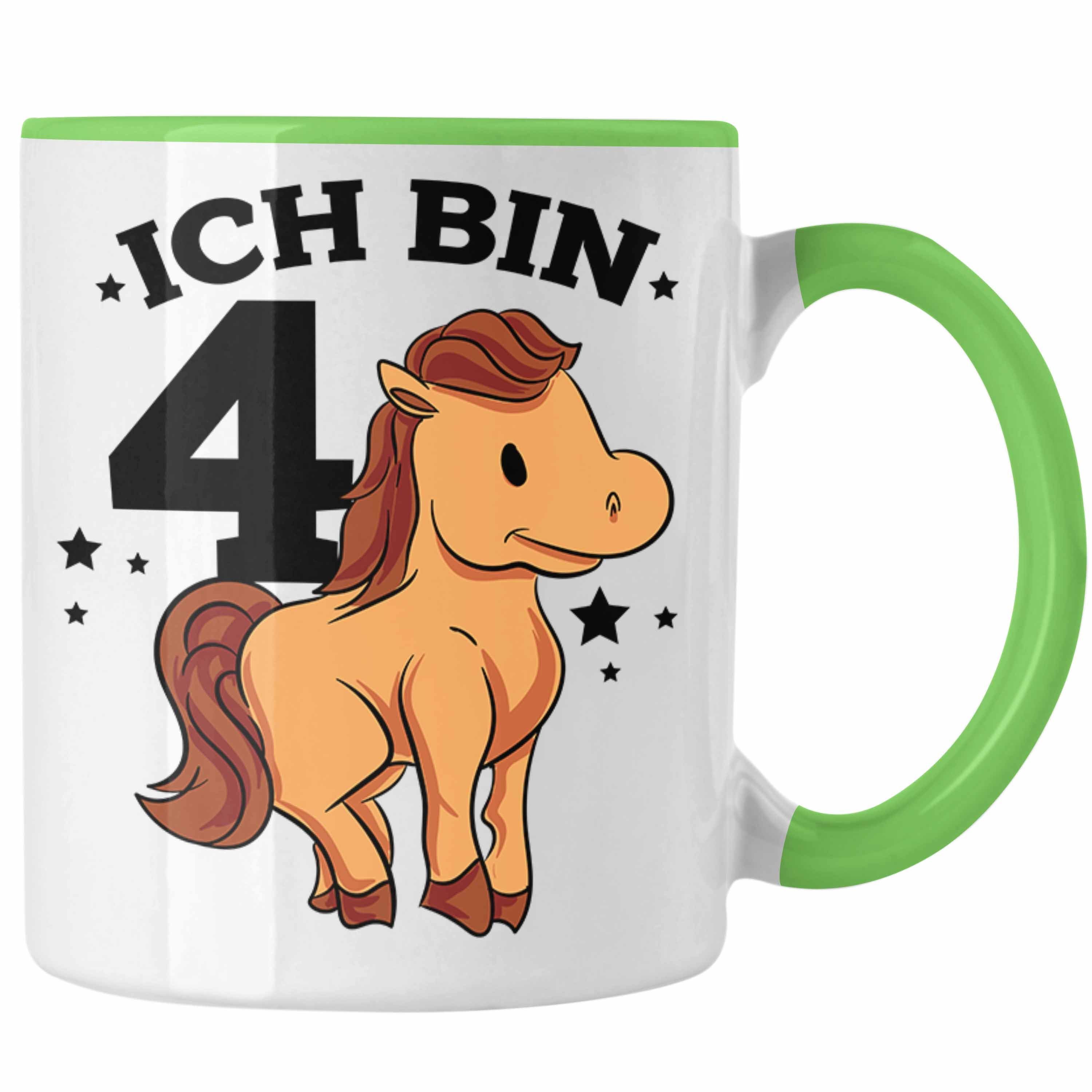 Trendation Tasse Lustige Tasse 4. Geburtstag für Mädchen Pferde-Motiv Pferdefans Reiter Grün