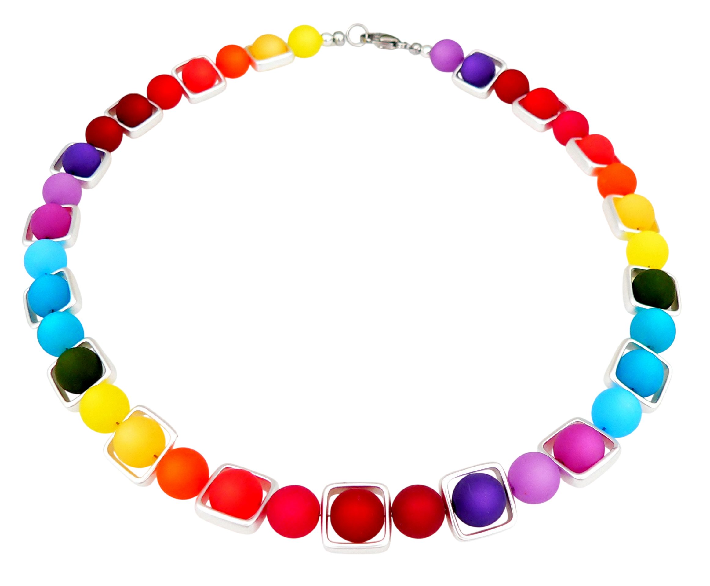 Collier 384h Collier Polaris Perle 10 mm bunt Rahmen 925 silber