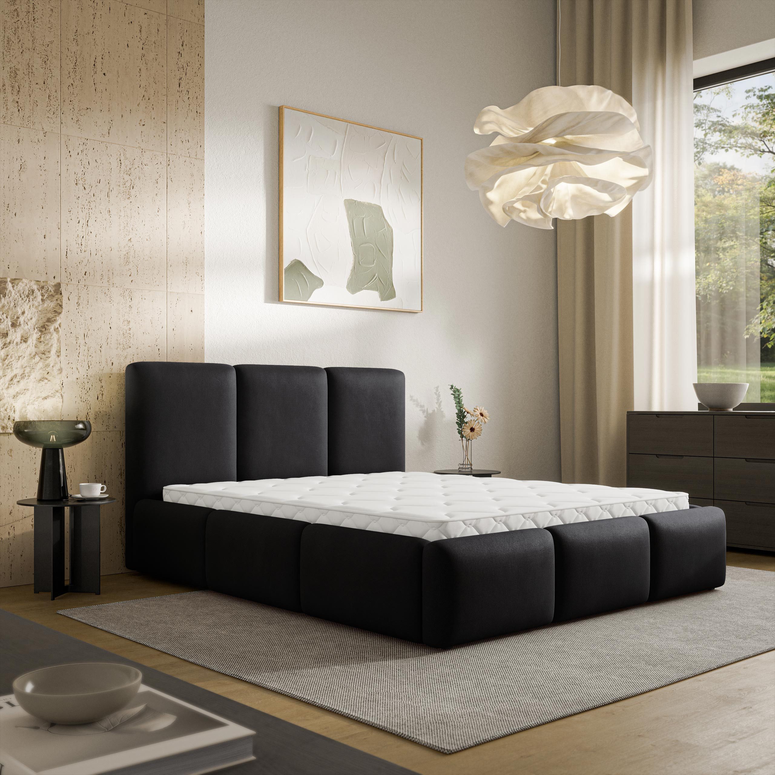 Masseno Polsterbett ARSIL 140x200 cm schwarz (mit Bettkasten und Lattenrost)