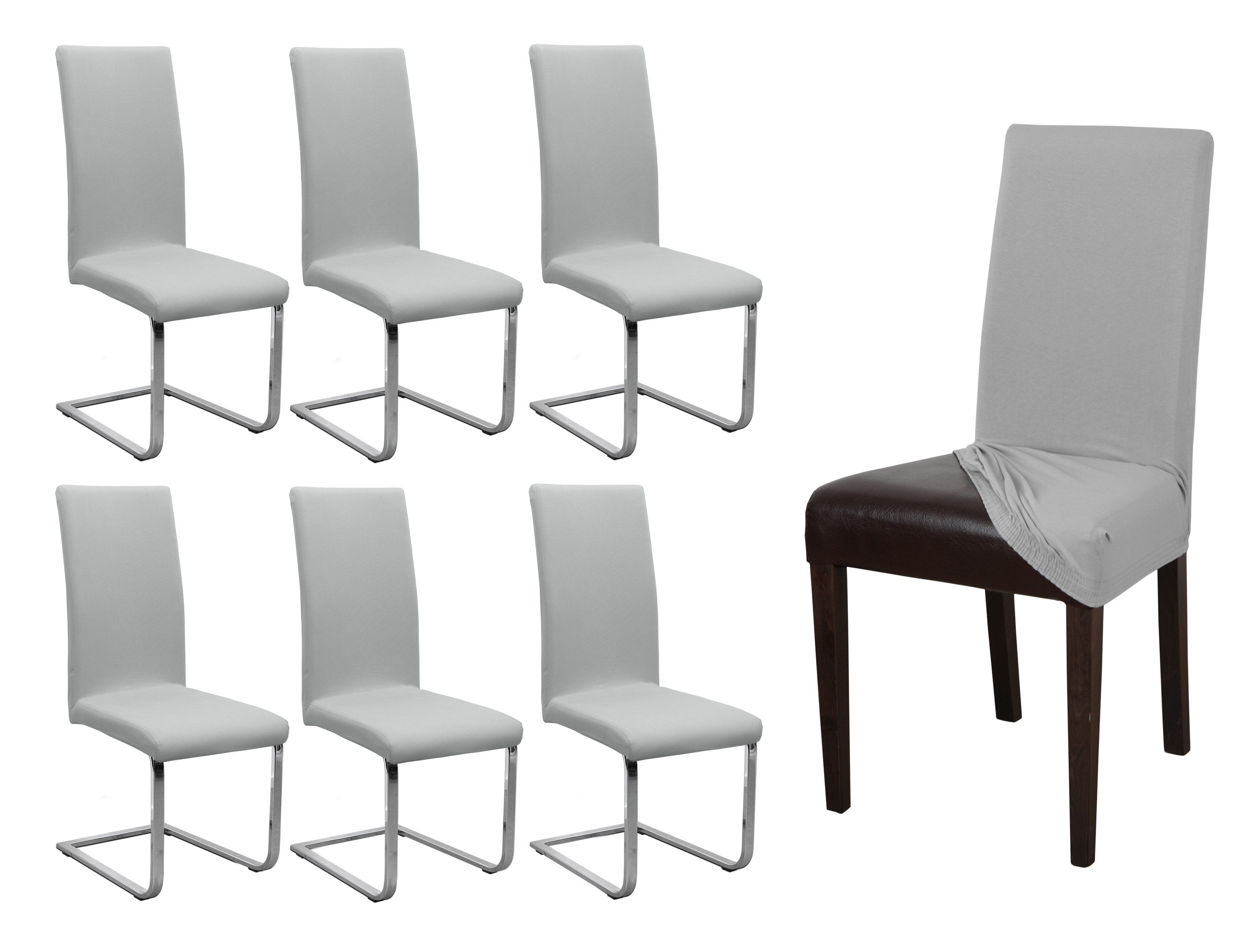 Beautex Stuhlhusse Jersey Baumwolle elastisch für Stühle und Schwingstühle 6er Set