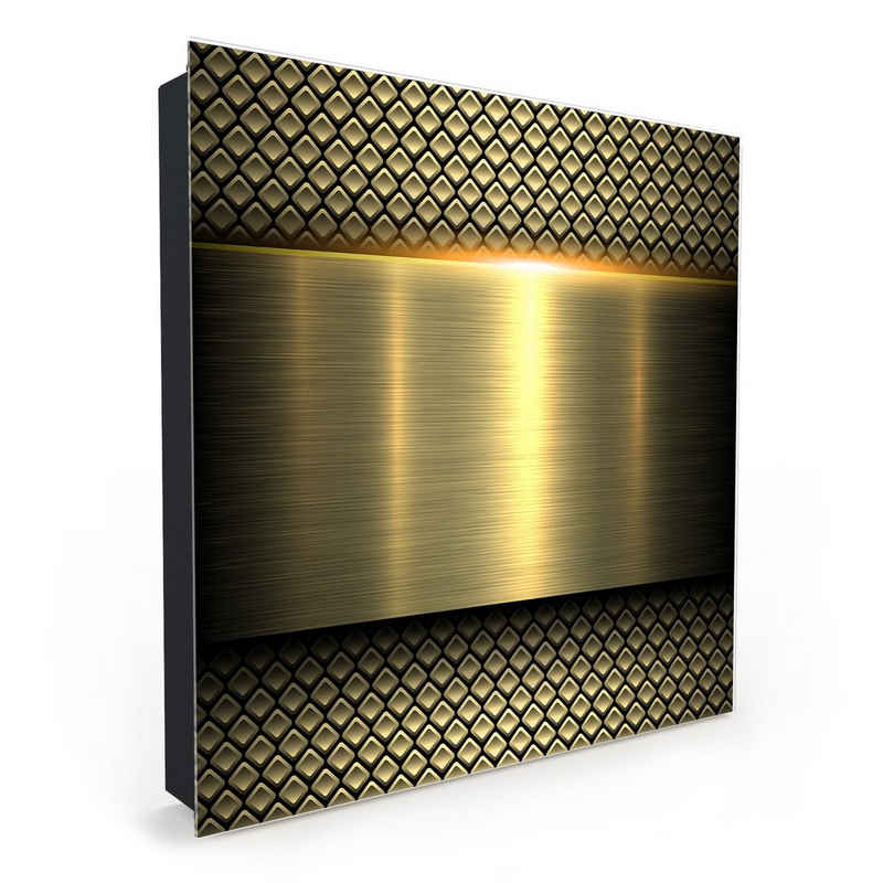 Primedeco Schlüsselkasten Magnetpinnwand mit Glasfront Metallhintergrund Gold (1 St)